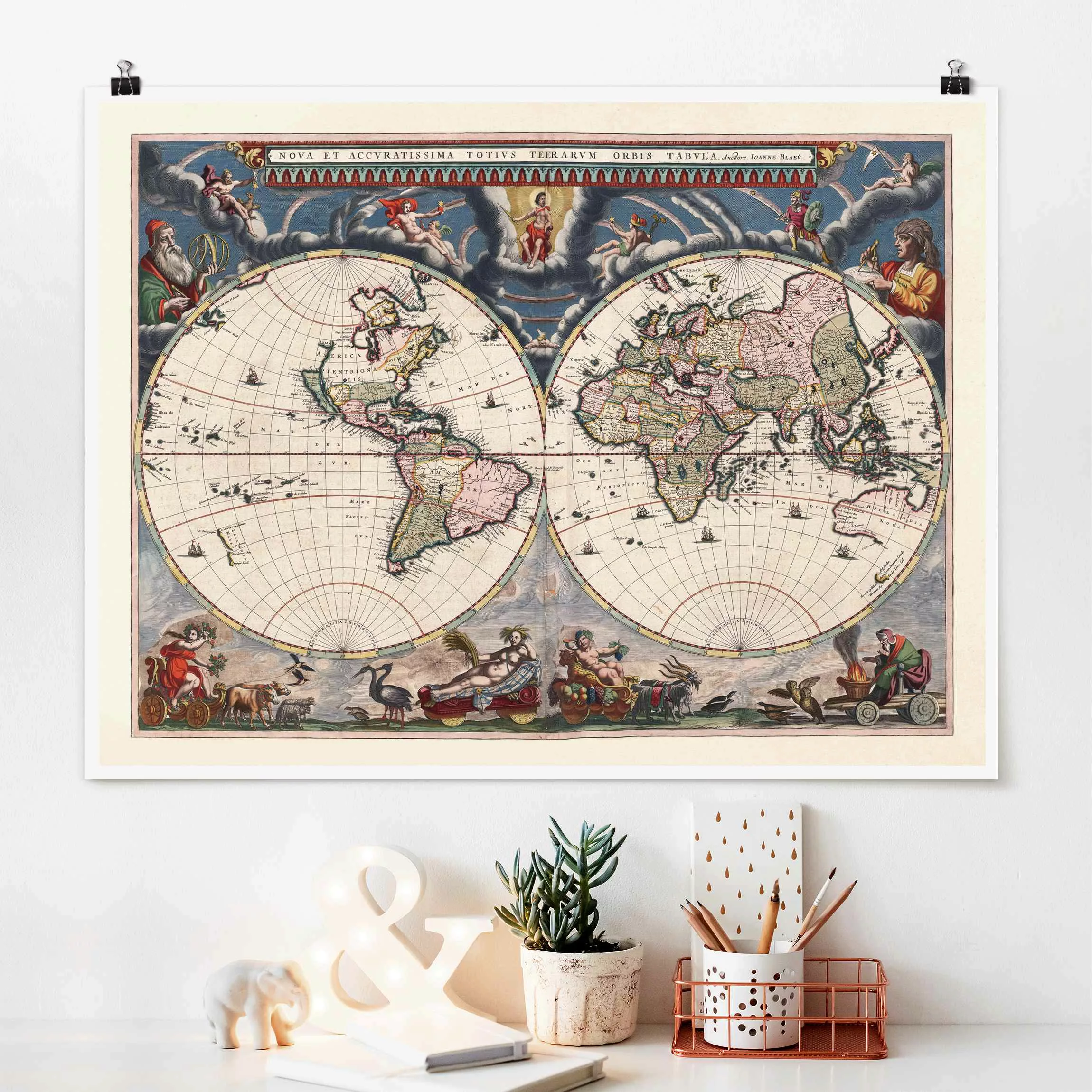 Poster Historische Weltkarte Nova et Accuratissima von 1664 günstig online kaufen