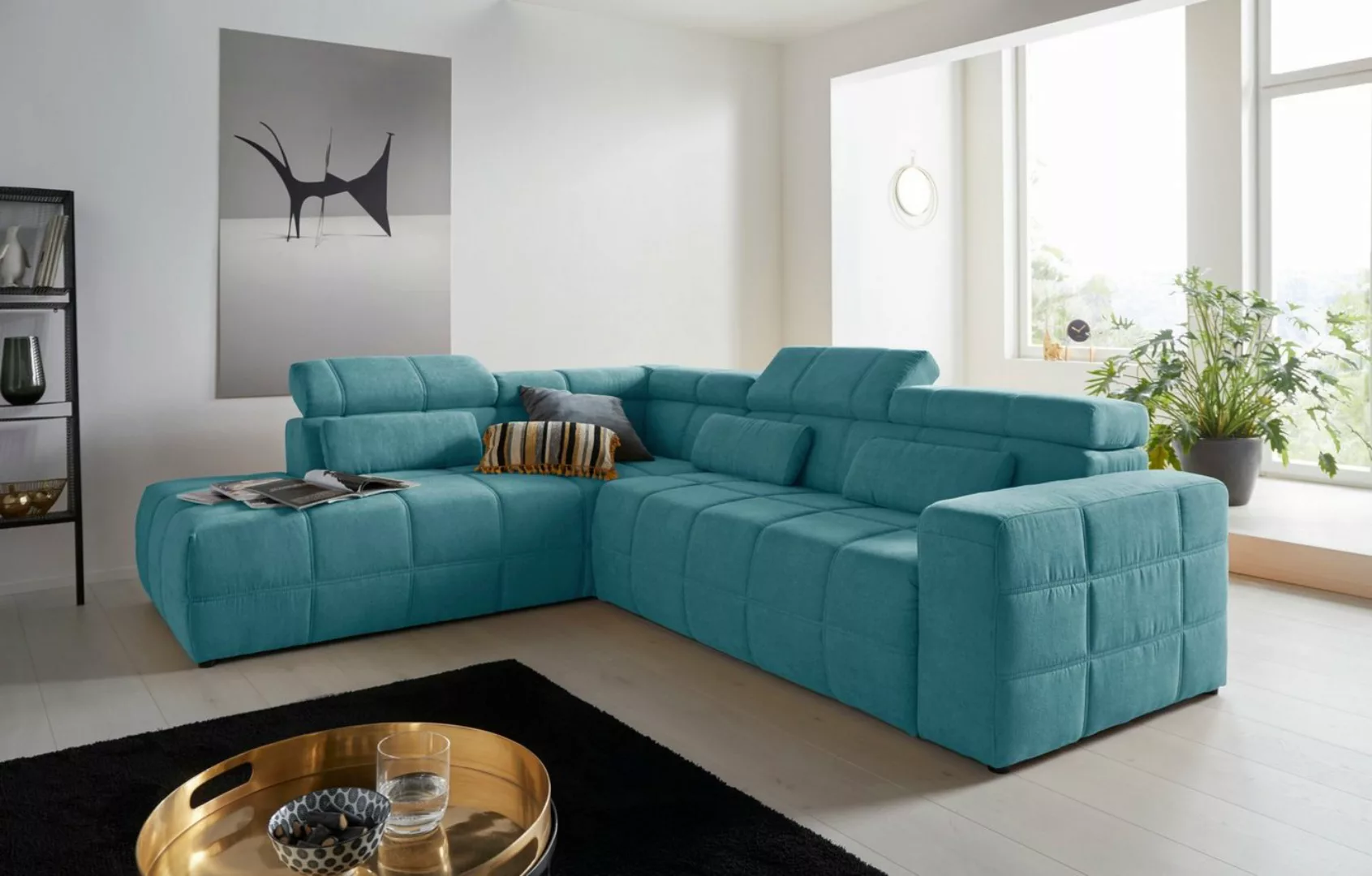 DOMO collection Ecksofa Brandon L-Form, auch in Leder, inklusive Kopfteilve günstig online kaufen