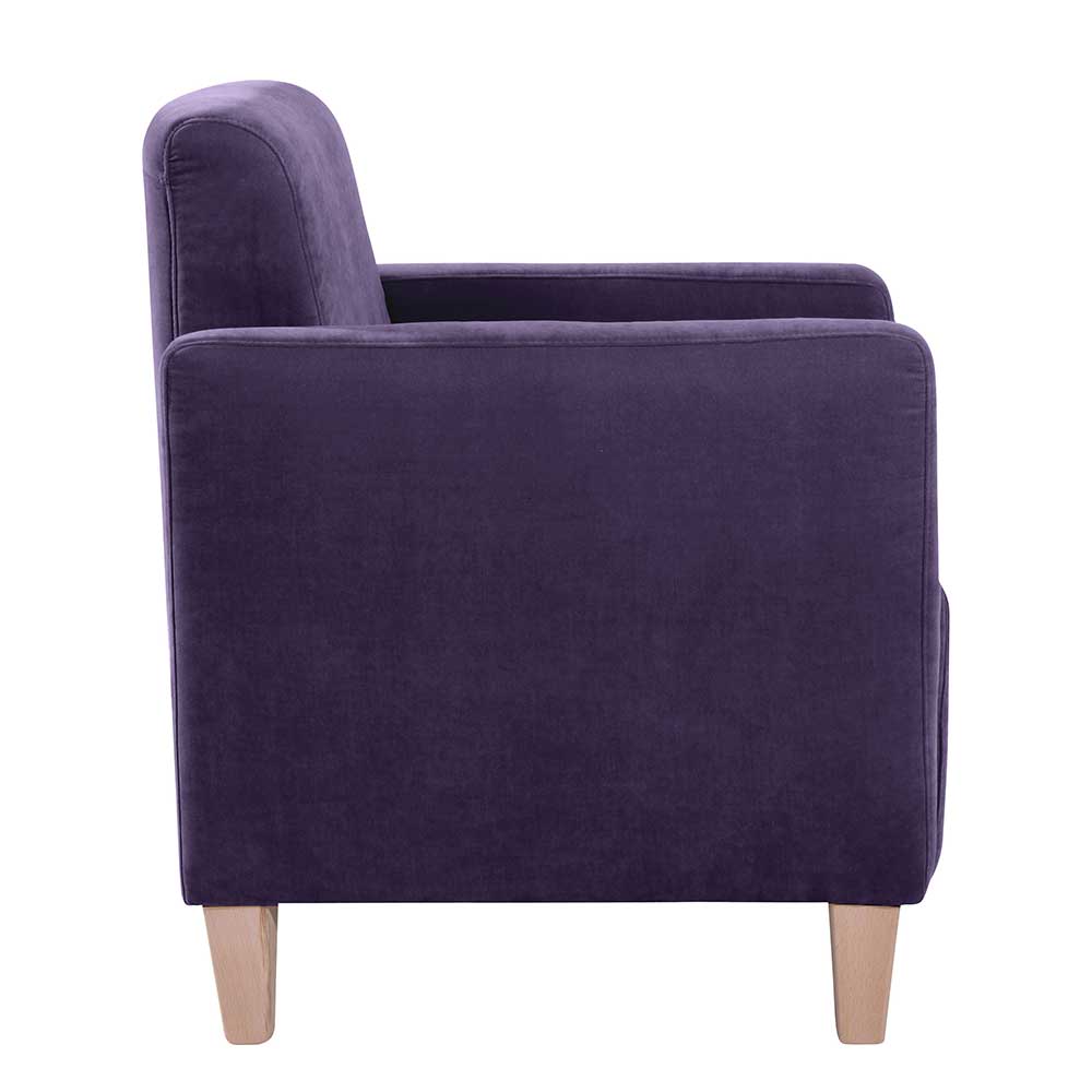Wartebereich Sessel in Violett und Buche Vierfußgestell aus Holz günstig online kaufen