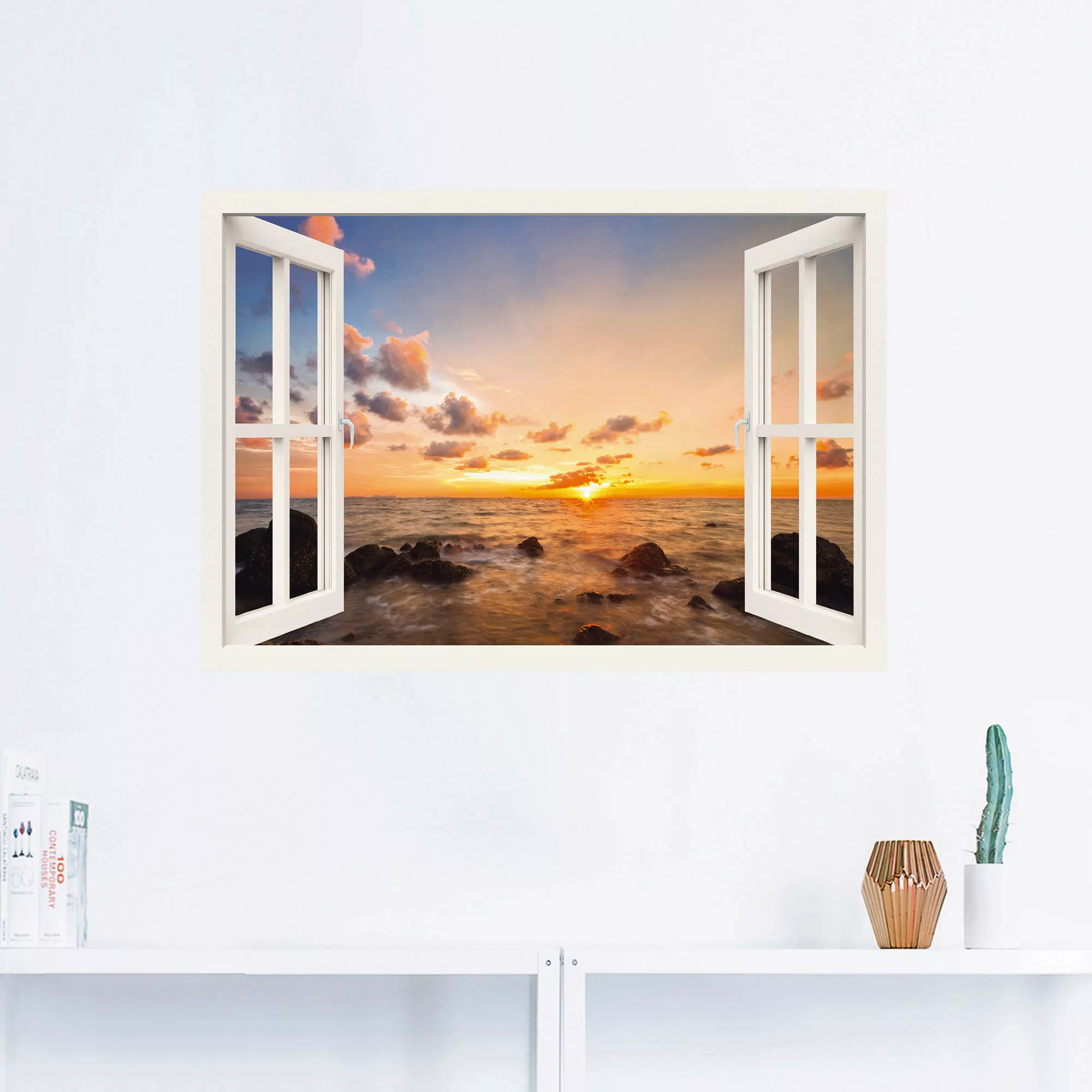 Artland Wandbild »Fensterblick Sonnenuntergang am Meer«, Fensterblick, (1 S günstig online kaufen