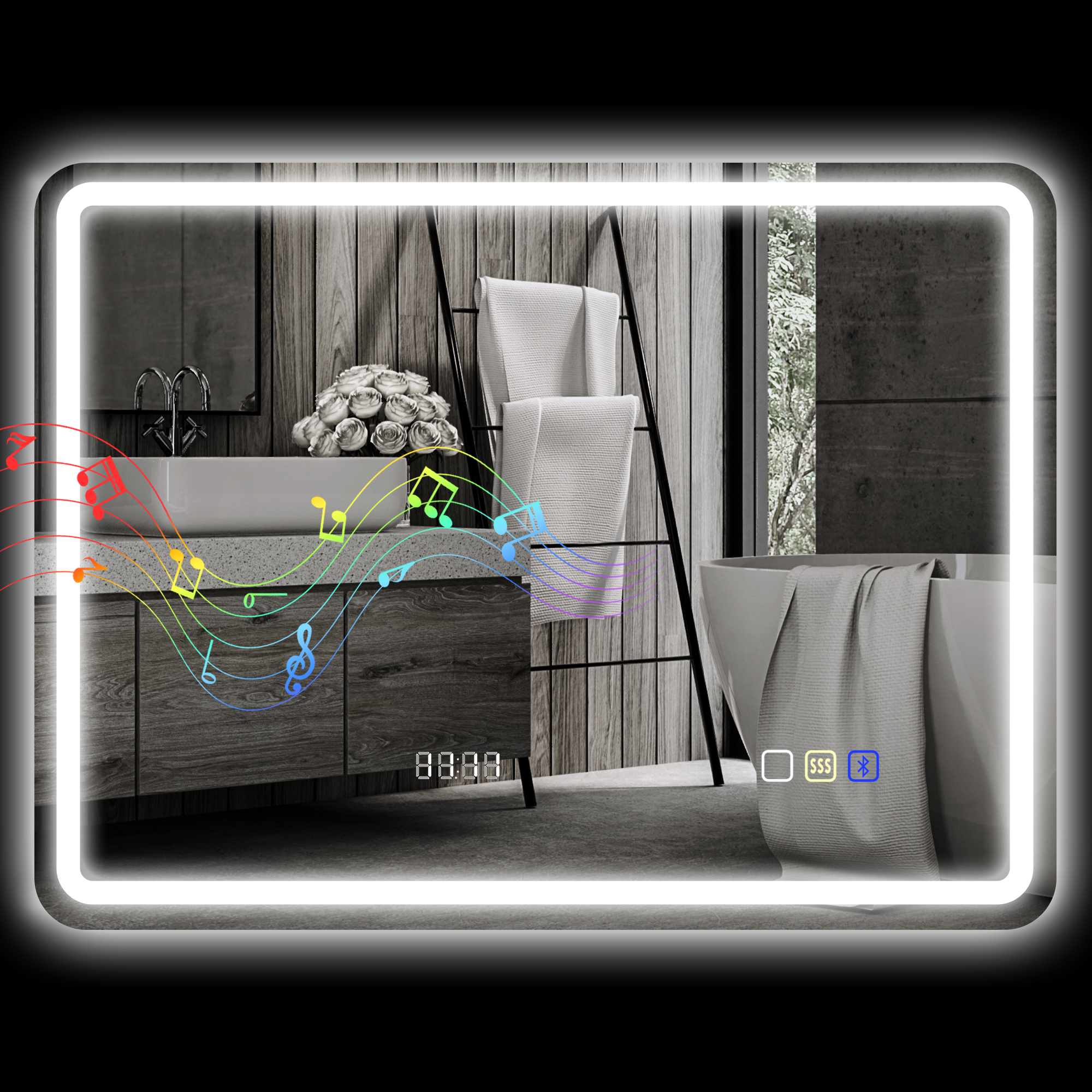 HOMCOM Badezimmerspiegel mit LED-Licht 80x60 cm Wandspiegel mit Bluetooth 3 günstig online kaufen