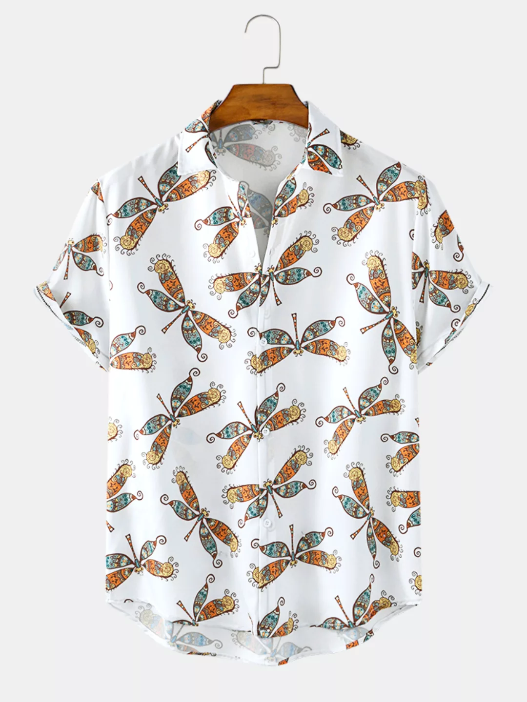 Herren Allover Butterfly Print Atmungsaktive Plain Kurzarmhemden günstig online kaufen