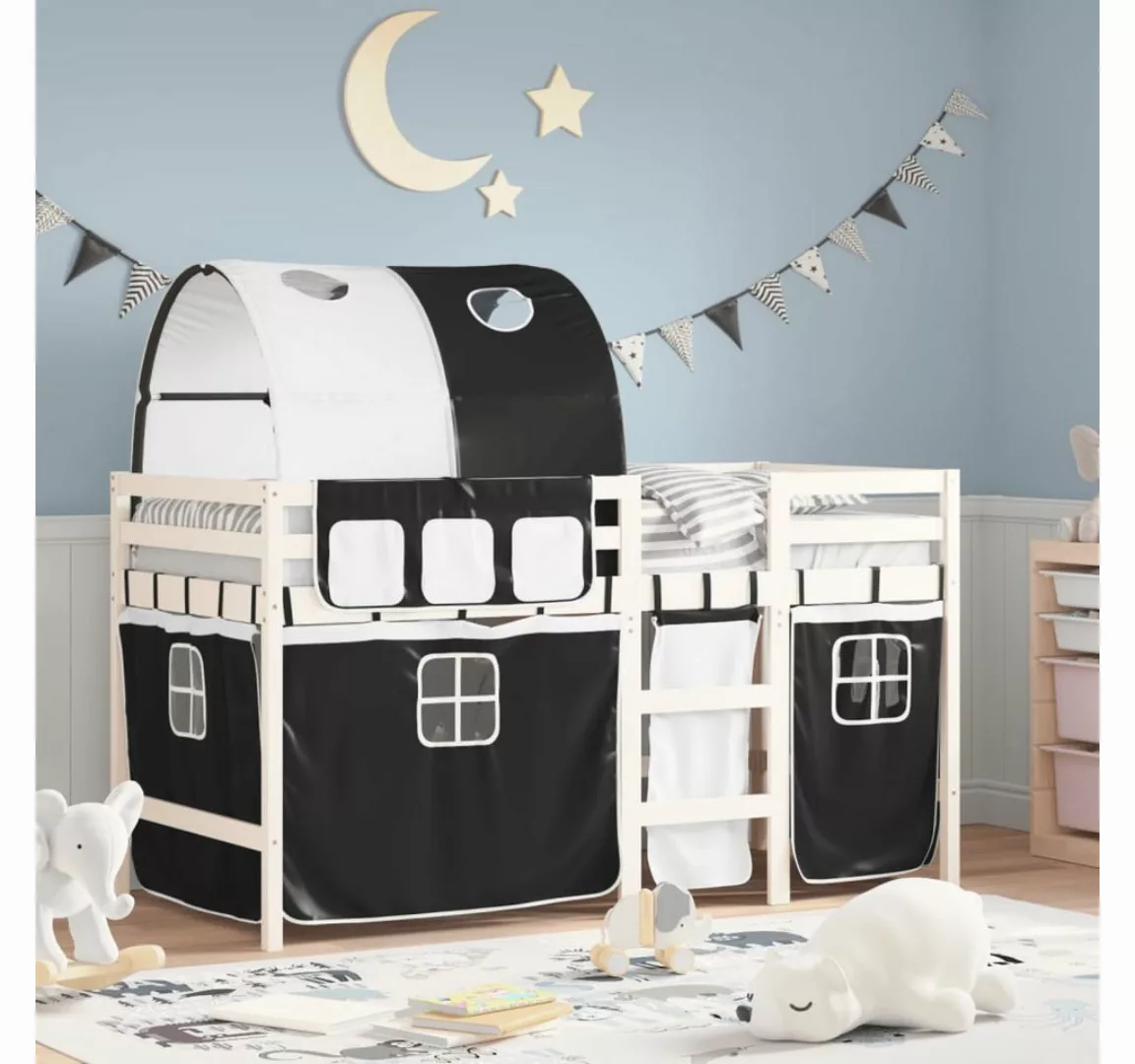 vidaXL Kinderbett Kinderhochbett mit Tunnel Weiß Schwarz 90x190 cm Kiefernh günstig online kaufen