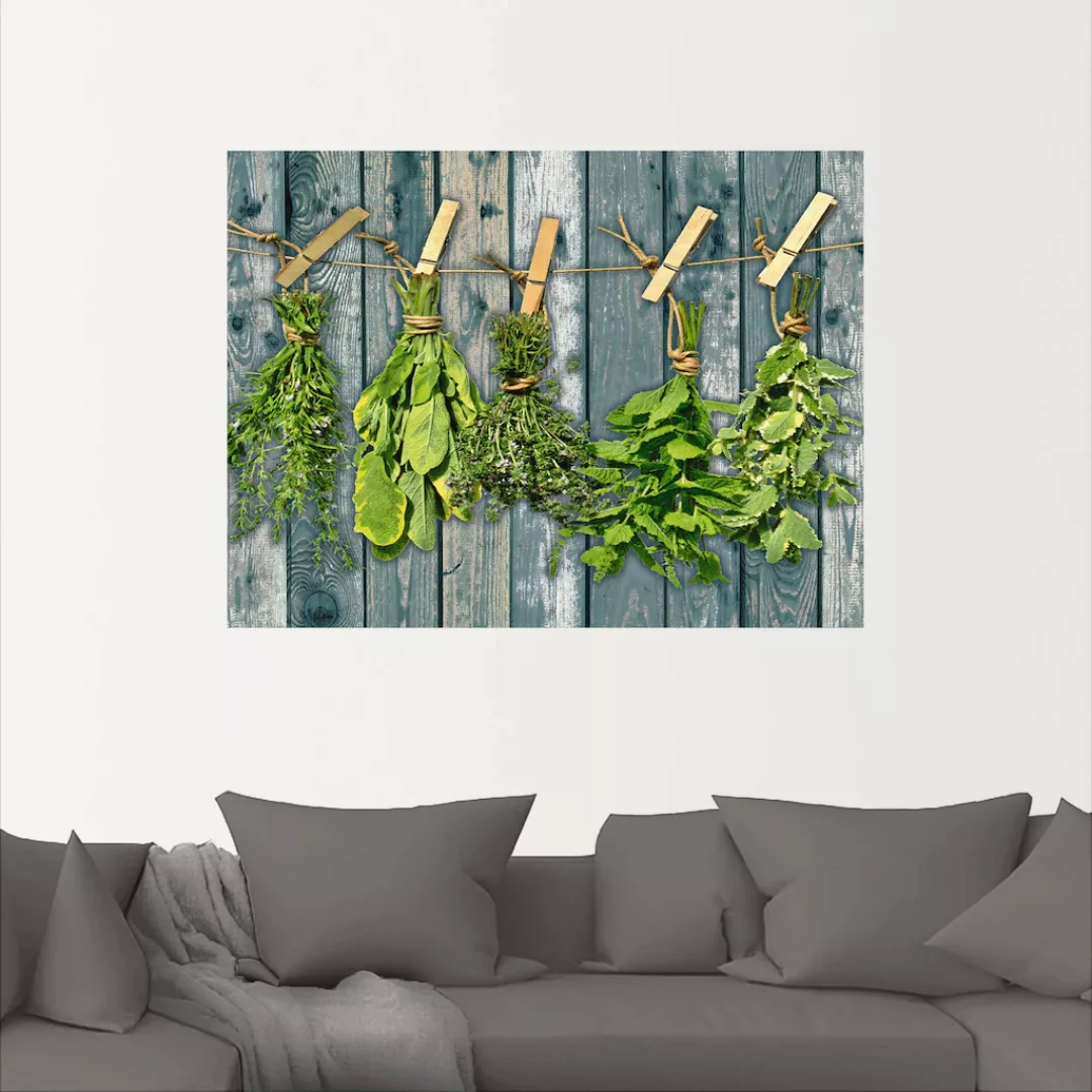 Artland Wandbild "Kräuter mit Holzoptik", Pflanzen, (1 St.), als Alubild, O günstig online kaufen