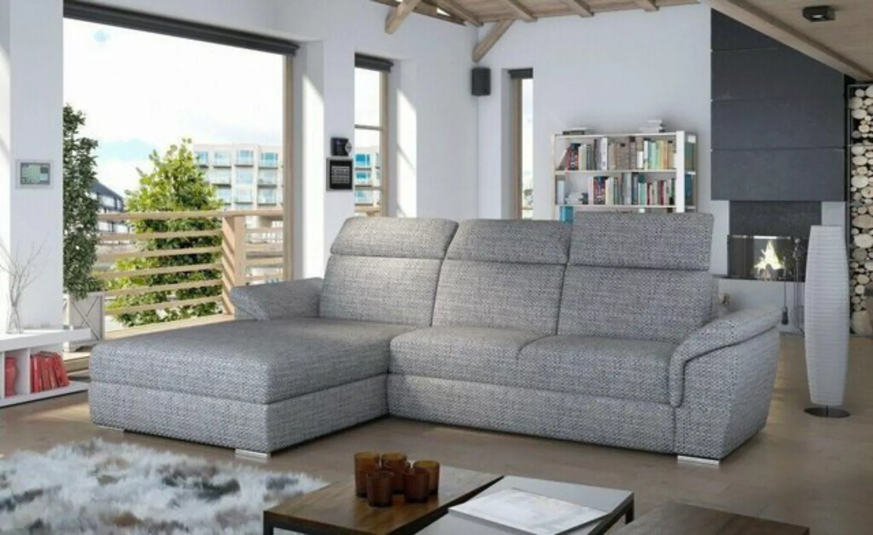 JVmoebel Ecksofa Graues L-Form Sofa Mit Bettfunktion Luxus Designer Ecksofa günstig online kaufen