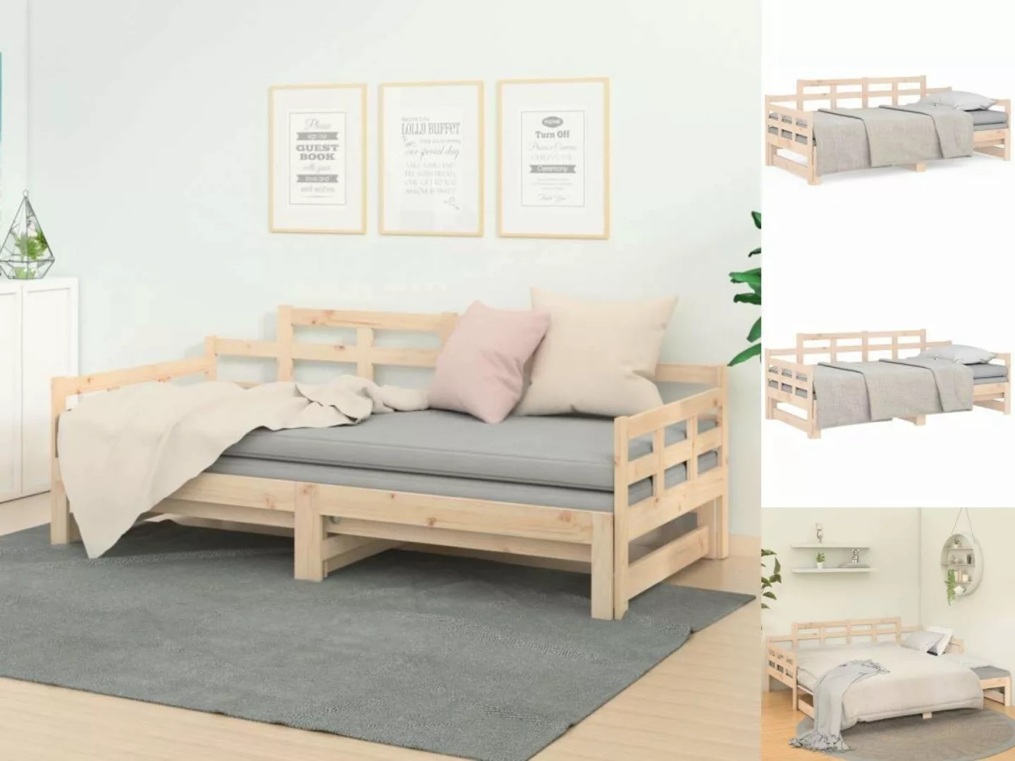 vidaXL Bettgestell Tagesbett Gästebett Ausziehbar Massivholz Kiefer 2x90x20 günstig online kaufen