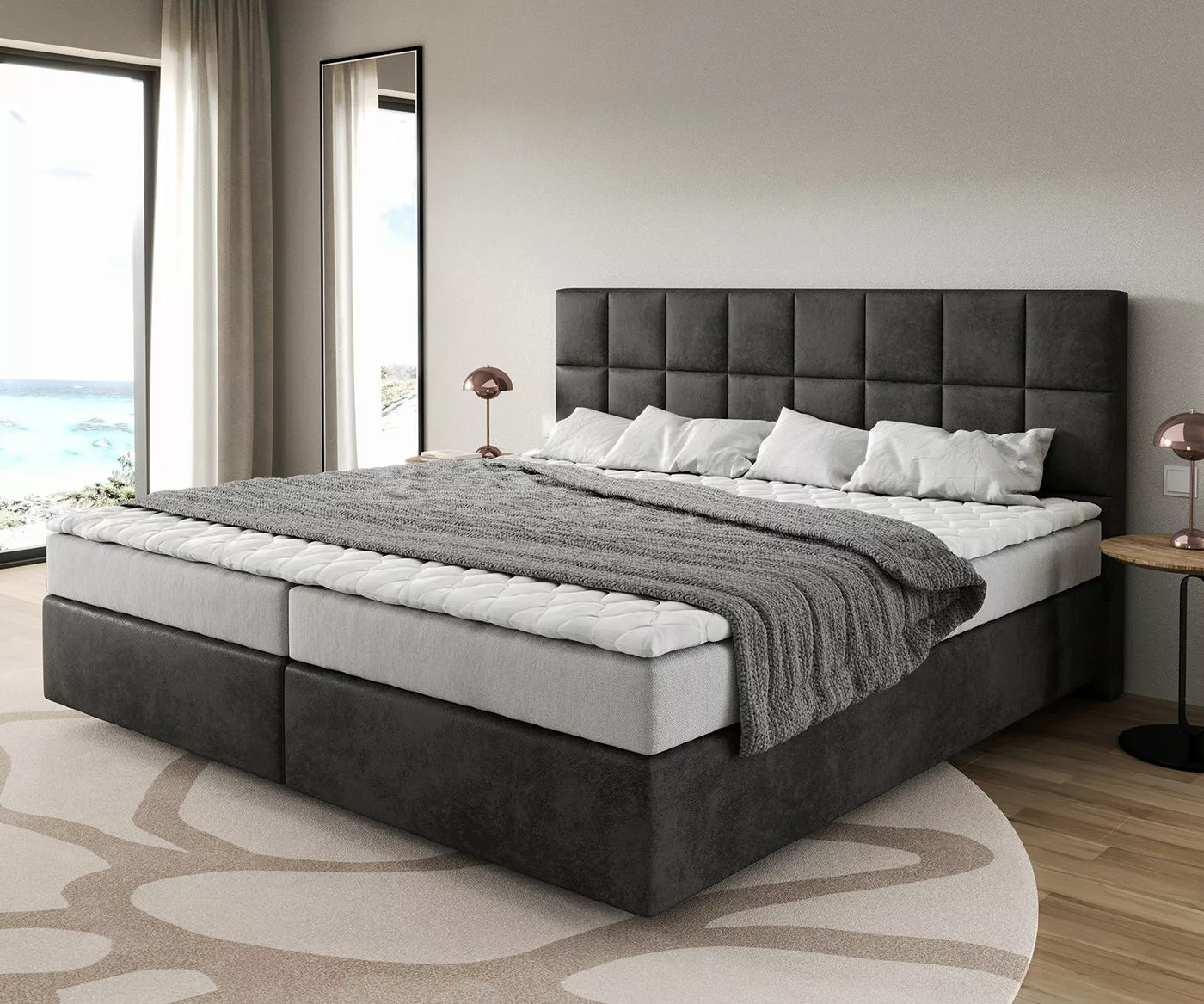 DELIFE Boxspringbett Dream-Fine, Mikrofaser Anthrazit Vintage 200x200 cm Bo günstig online kaufen