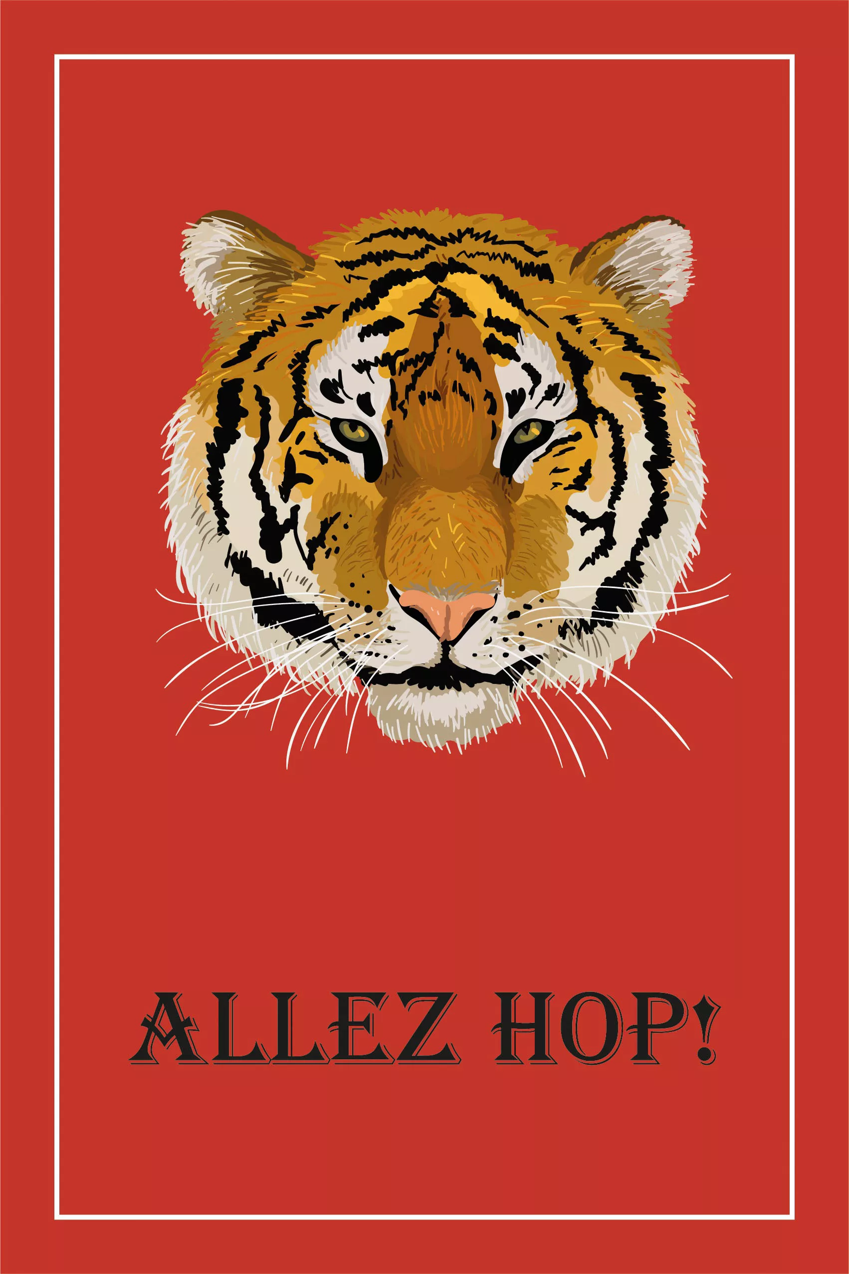 queence Leinwandbild "Tiger ALLEZ HOP", Kunst-Modern-Schriftzug-Tiere-Tiger günstig online kaufen