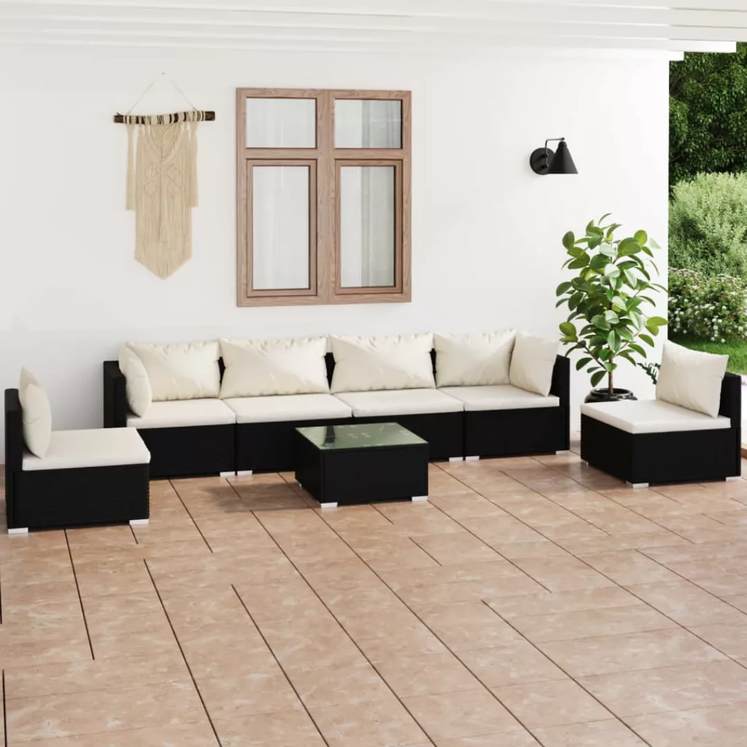 Vidaxl 7-tlg. Garten-lounge-set Mit Kissen Poly Rattan Schwarz günstig online kaufen