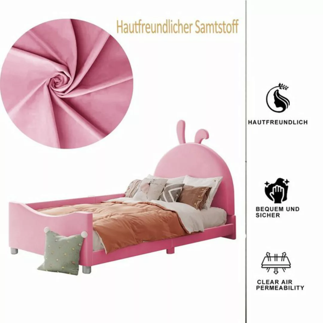 Sweiko Polsterbett, Kinderbett mit Hasenkopfteil und Seitengitter, 90*200cm günstig online kaufen