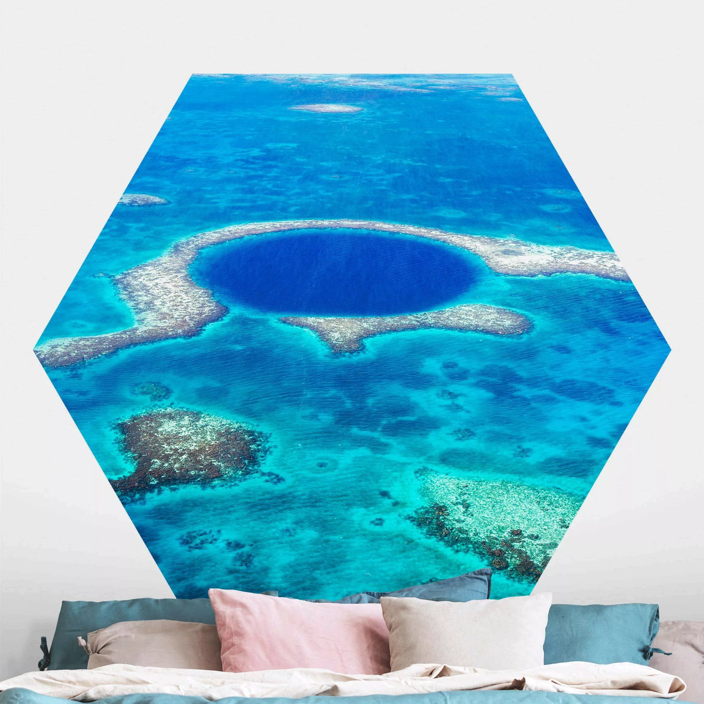 Hexagon Fototapete selbstklebend Leuchtturmriff von Belize günstig online kaufen