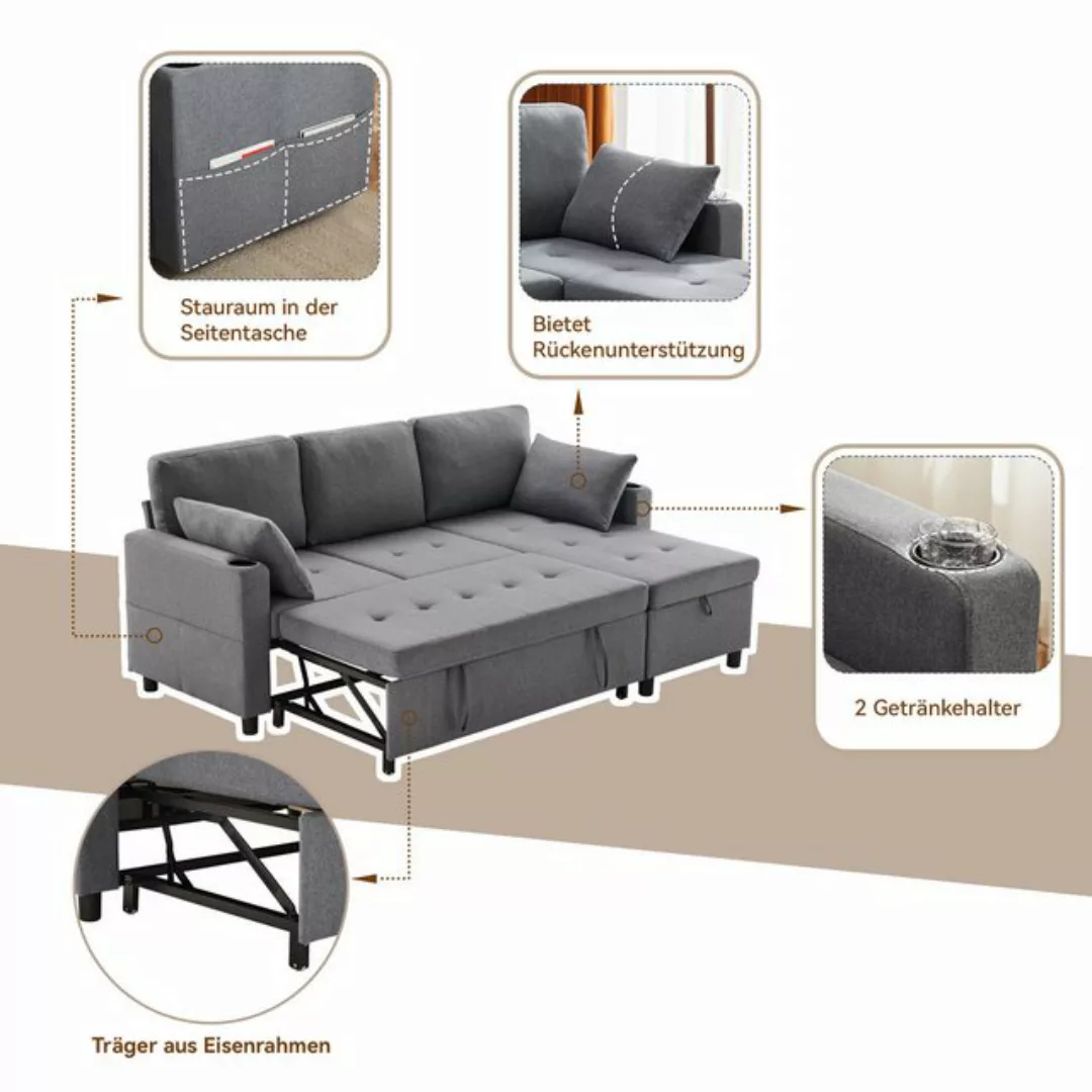 REDOM Ecksofa Schlafsofa, L-förmiges Sofa mit Schlaffunktion, mit Taschenbe günstig online kaufen