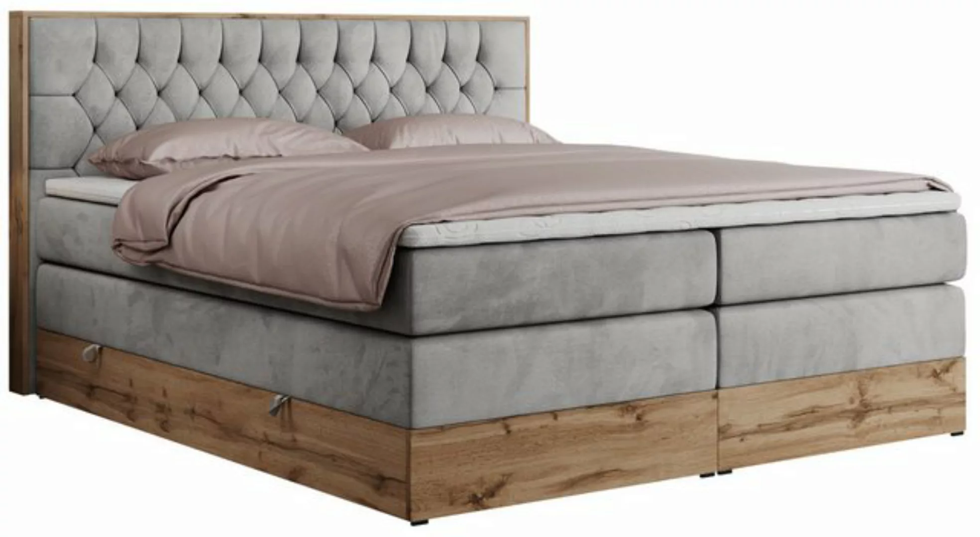 MKS MÖBEL Boxspringbett AMORE KING (Set, Holzrahmen in Eiche-Optik, Topper günstig online kaufen