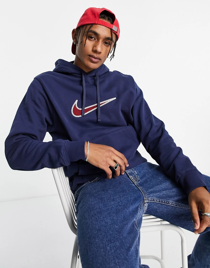 Nike – Retro – Kapuzenpullover aus schwerem Material in Mitternachtsmarineb günstig online kaufen