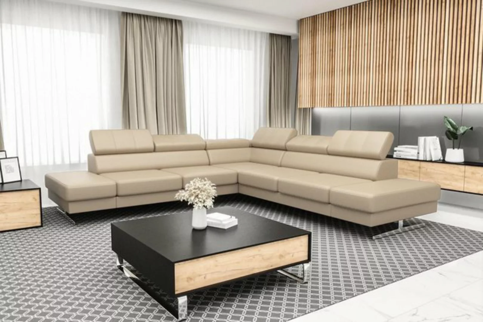 JVmoebel Ecksofa Designer Schwarzes L-Form Luxus Sofa Wohnzimmer Couch Text günstig online kaufen