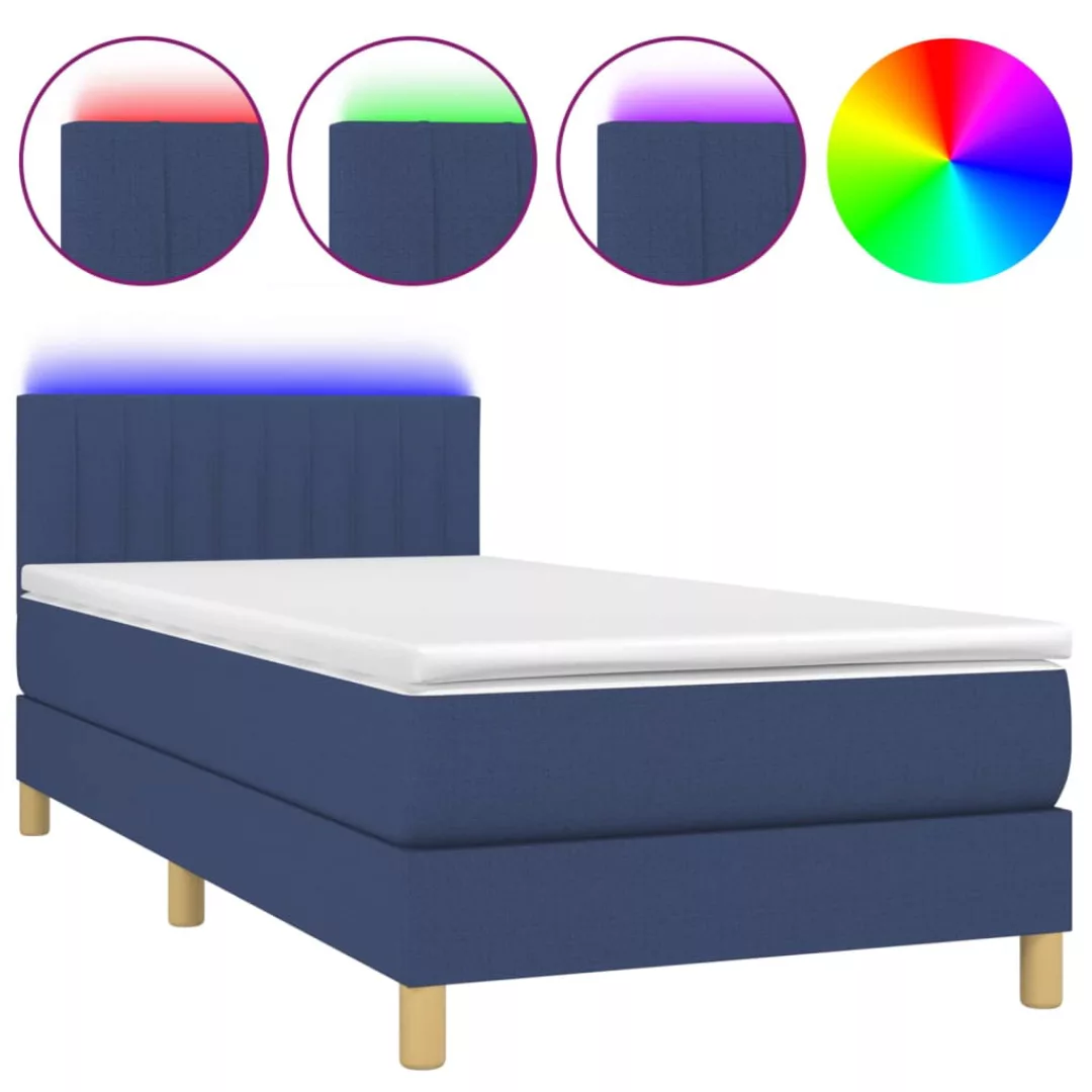 Vidaxl Boxspringbett Mit Matratze & Led Blau 100x200 Cm Stoff günstig online kaufen