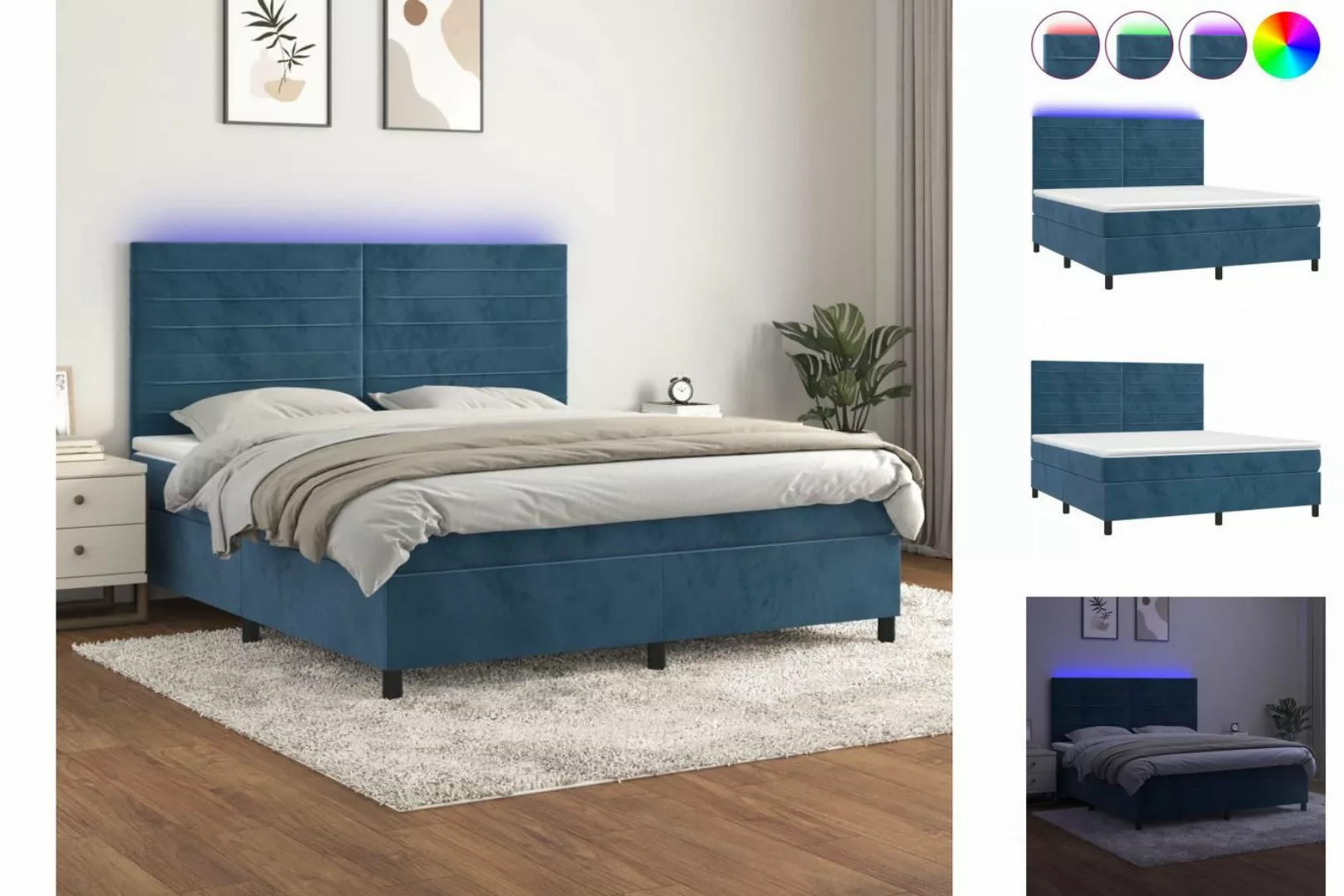 vidaXL Boxspringbett Boxspringbett mit Matratze LED Dunkelblau 160x200 cm S günstig online kaufen