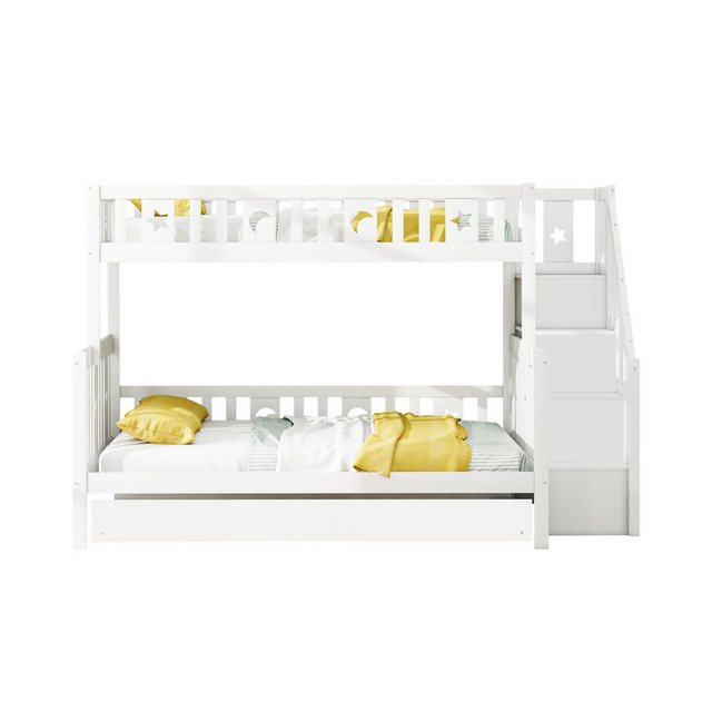 Flieks Etagenbett, Massivholz Kinderbett 90x200/140x200cm mit Treppe Auszie günstig online kaufen