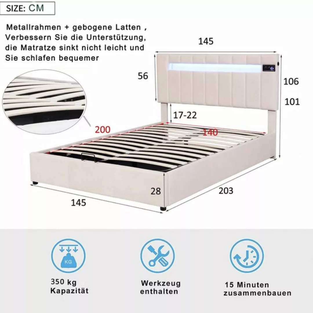 BlingBin Polsterbett Doppelbett Funktionsbett (1-tlg., beigem Samtstoff 140 günstig online kaufen