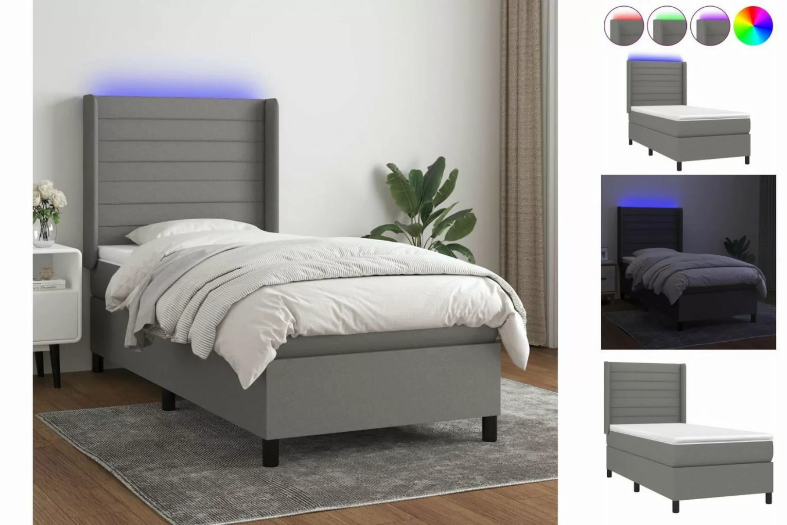 vidaXL Bettgestell Boxspringbett mit Matratze LED Dunkelgrau 80x200 cm Stof günstig online kaufen