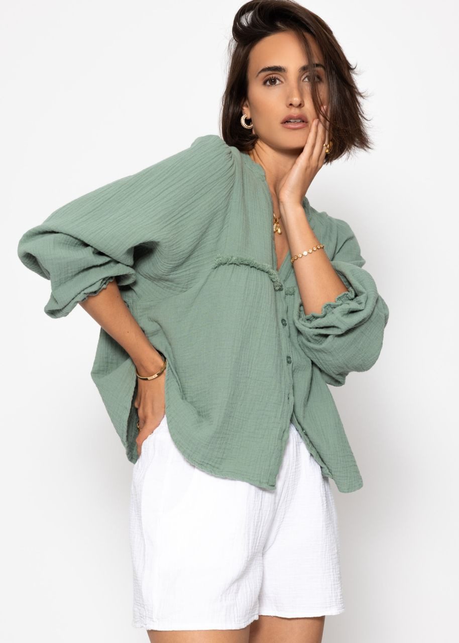 SASSYCLASSY Langarmbluse Musselinbluse Damen mit Fransen günstig online kaufen