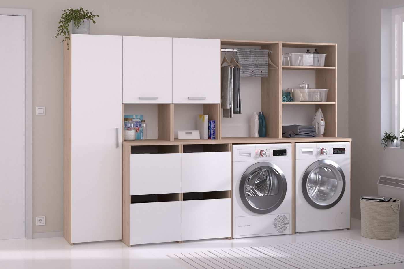 Parisot Mehrzweckschrank-Set Laundry 1, in Eiche Dekor / Weiss - 268x184x67 günstig online kaufen