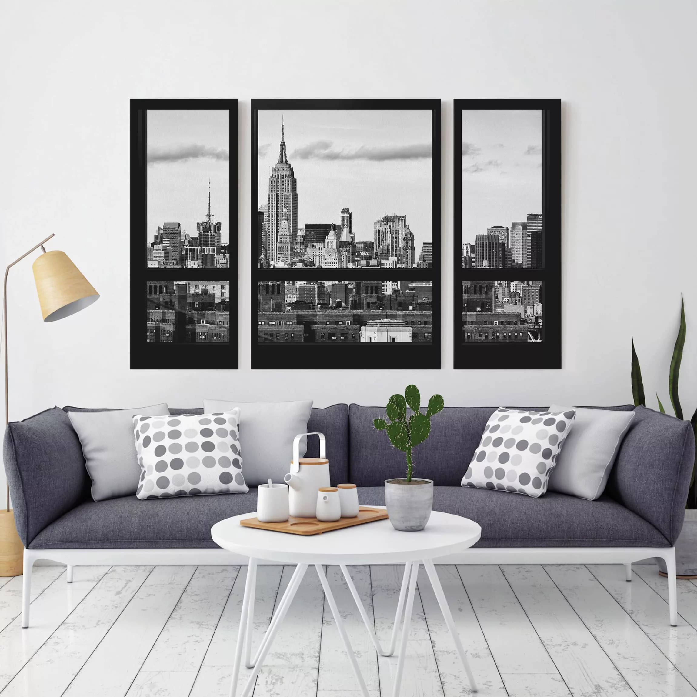 3-teiliges Leinwandbild Architektur & Skyline Fensterblick New York Skyline günstig online kaufen