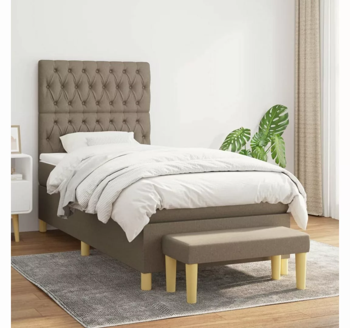 vidaXL Boxspringbett Boxspringbett mit Matratze Taupe 90x200 cm Stoff Bett günstig online kaufen