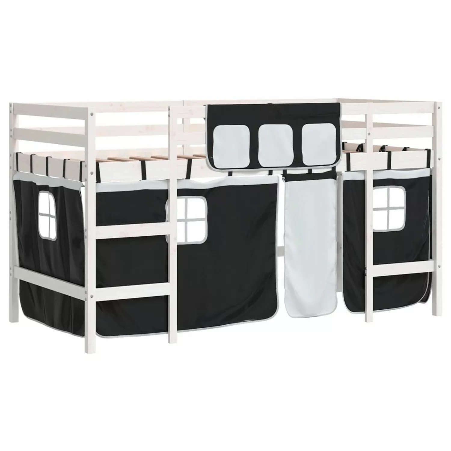 vidaXL Kinderhochbett mit Vorhängen Weiß Schwarz 90x200 cm Kiefernholz19284 günstig online kaufen