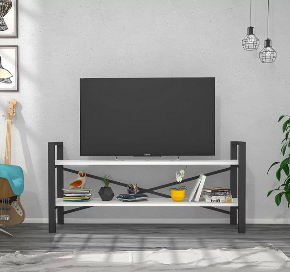 NoblesBox TV-Schrank Artemis (2 Regal, 4-St., Metallisch Füße) Weiß und Sch günstig online kaufen