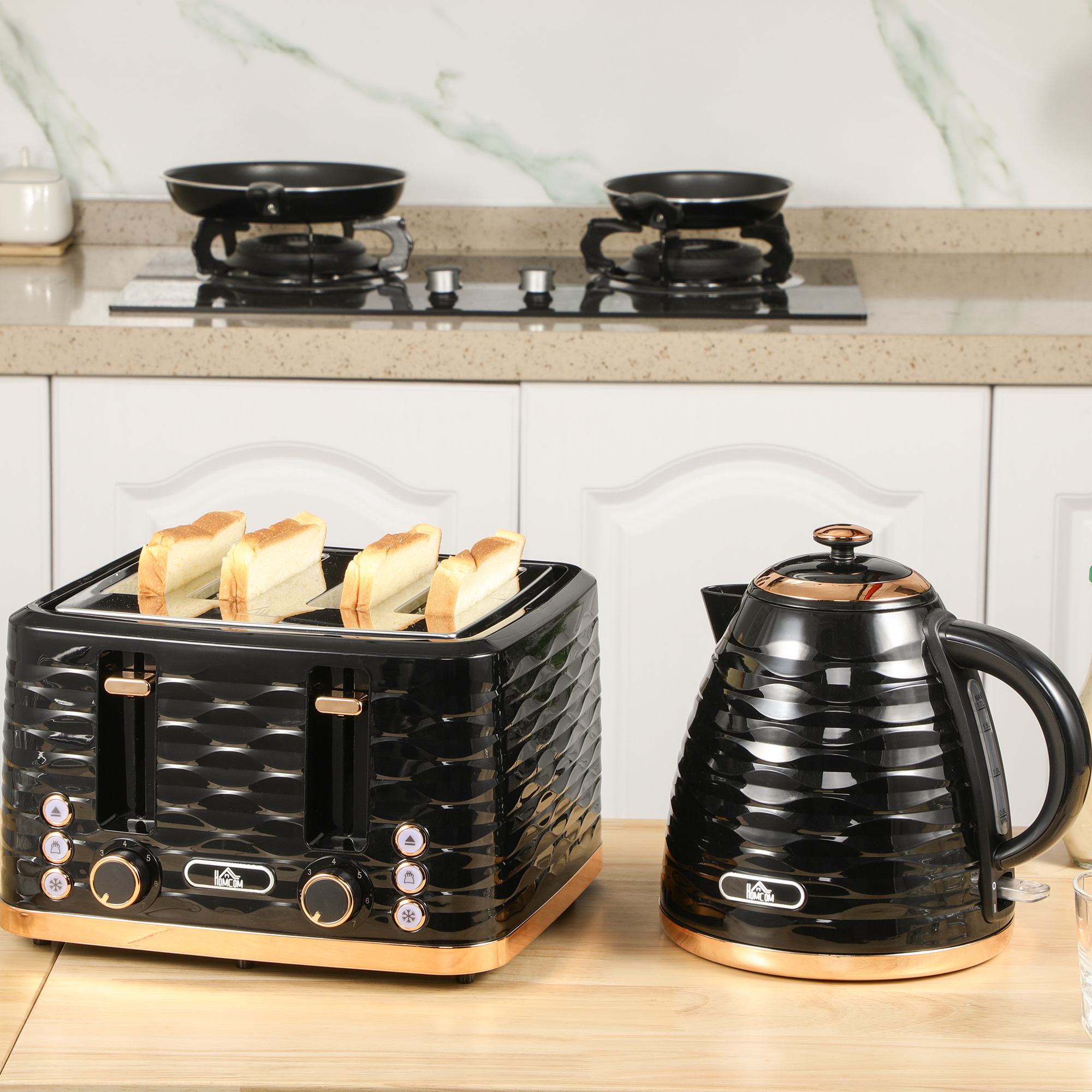 HOMCOM Wasserkocher Toaster Set Frühstück-Set mit 1,7L Wasserkocher, 4 Sche günstig online kaufen