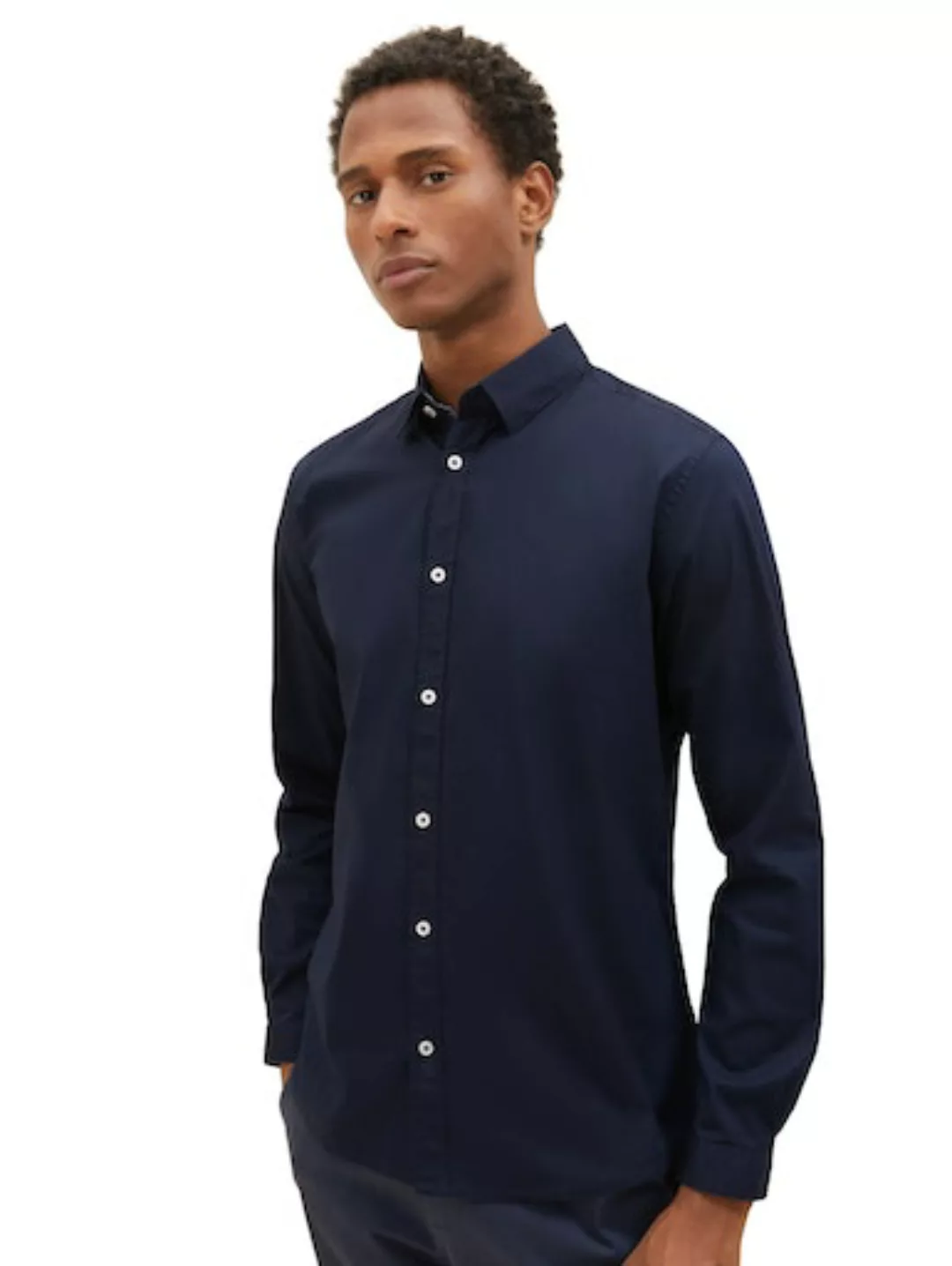 Tom Tailor Herren Langarm Hemd STRETCH POPLIN - Regular Fit günstig online kaufen