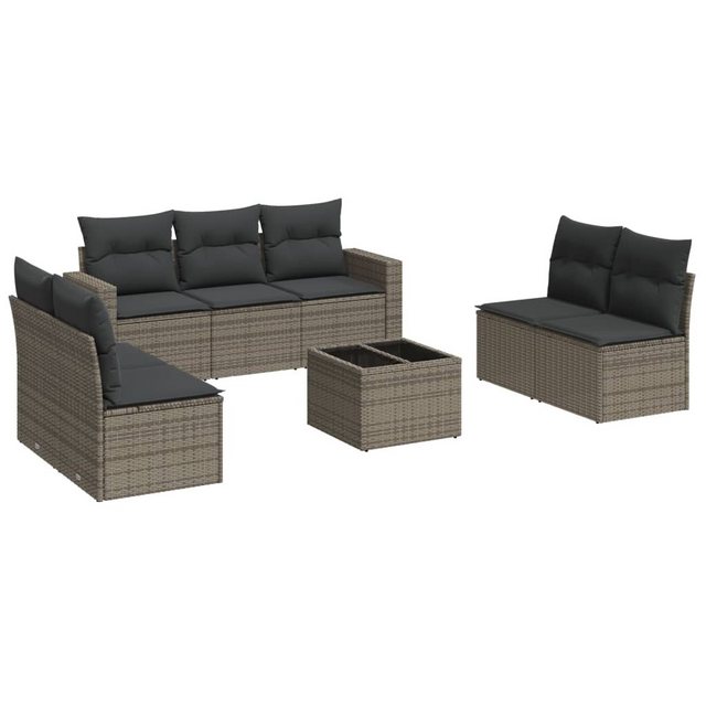 vidaXL Sofaelement 8-tlg. Garten-Sofagarnitur mit Kissen Grau Poly Rattan ( günstig online kaufen