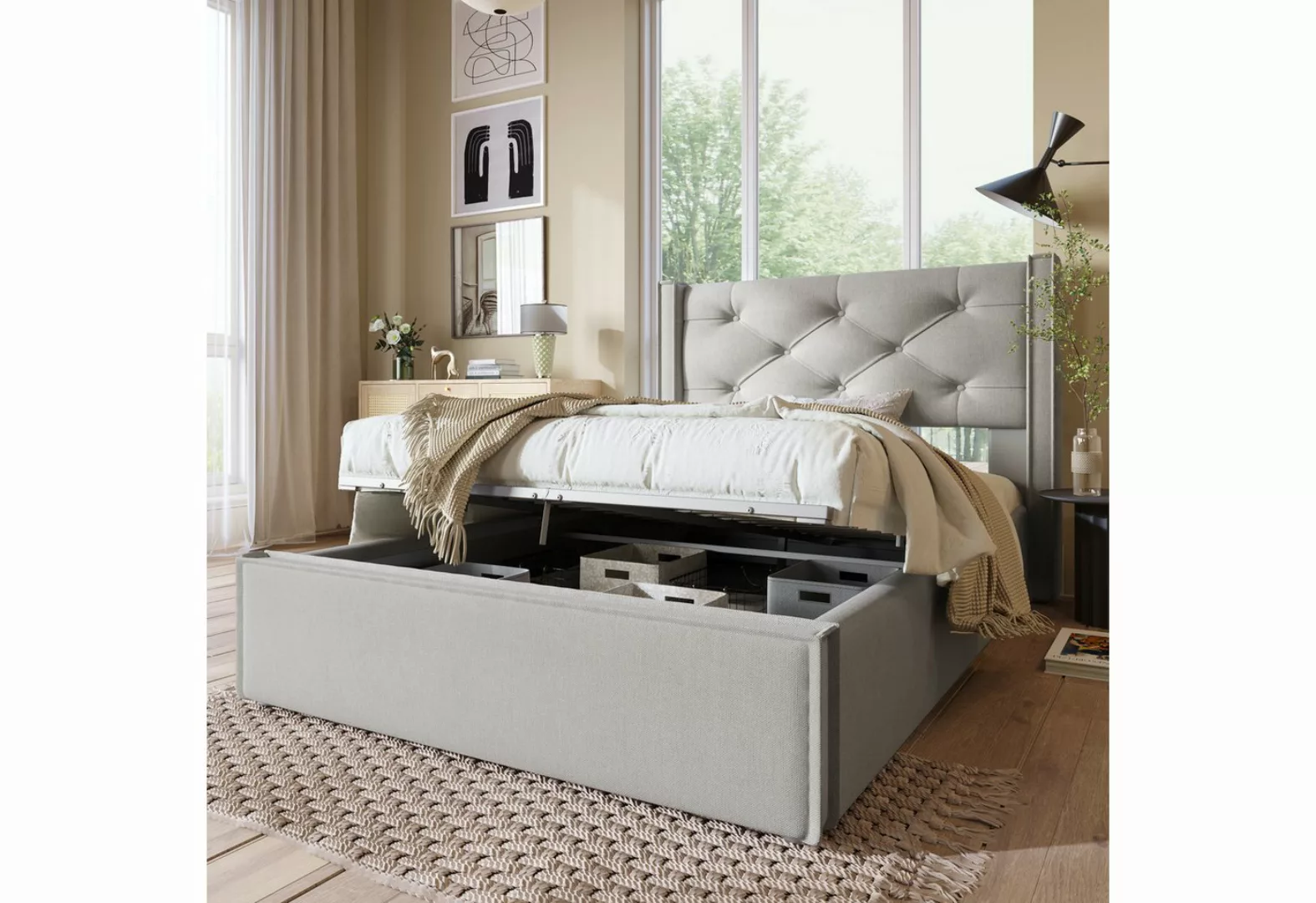 MODFU Polsterbett Hydraulisches (Bett mit Lattenrost aus Metallrahmen,Moder günstig online kaufen