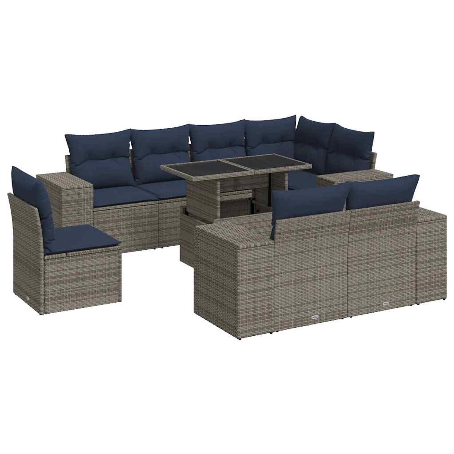 vidaXL 9-Tlg Garten-Sofagarnitur mit Kissen Grau Poly Rattan Akazie 3326822 günstig online kaufen