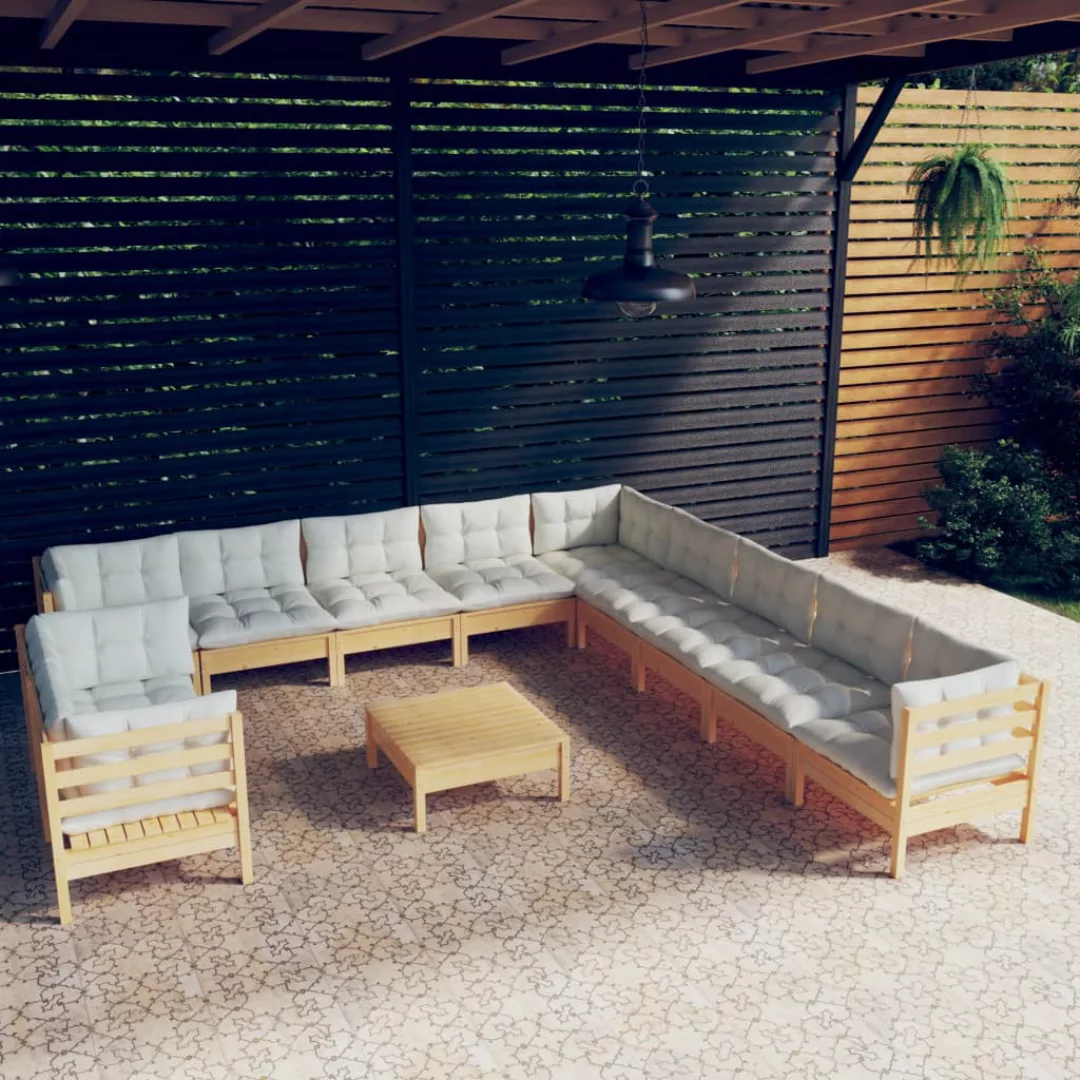 12-tlg. Garten-lounge-set Mit Creme Kissen Massivholz Kiefer günstig online kaufen