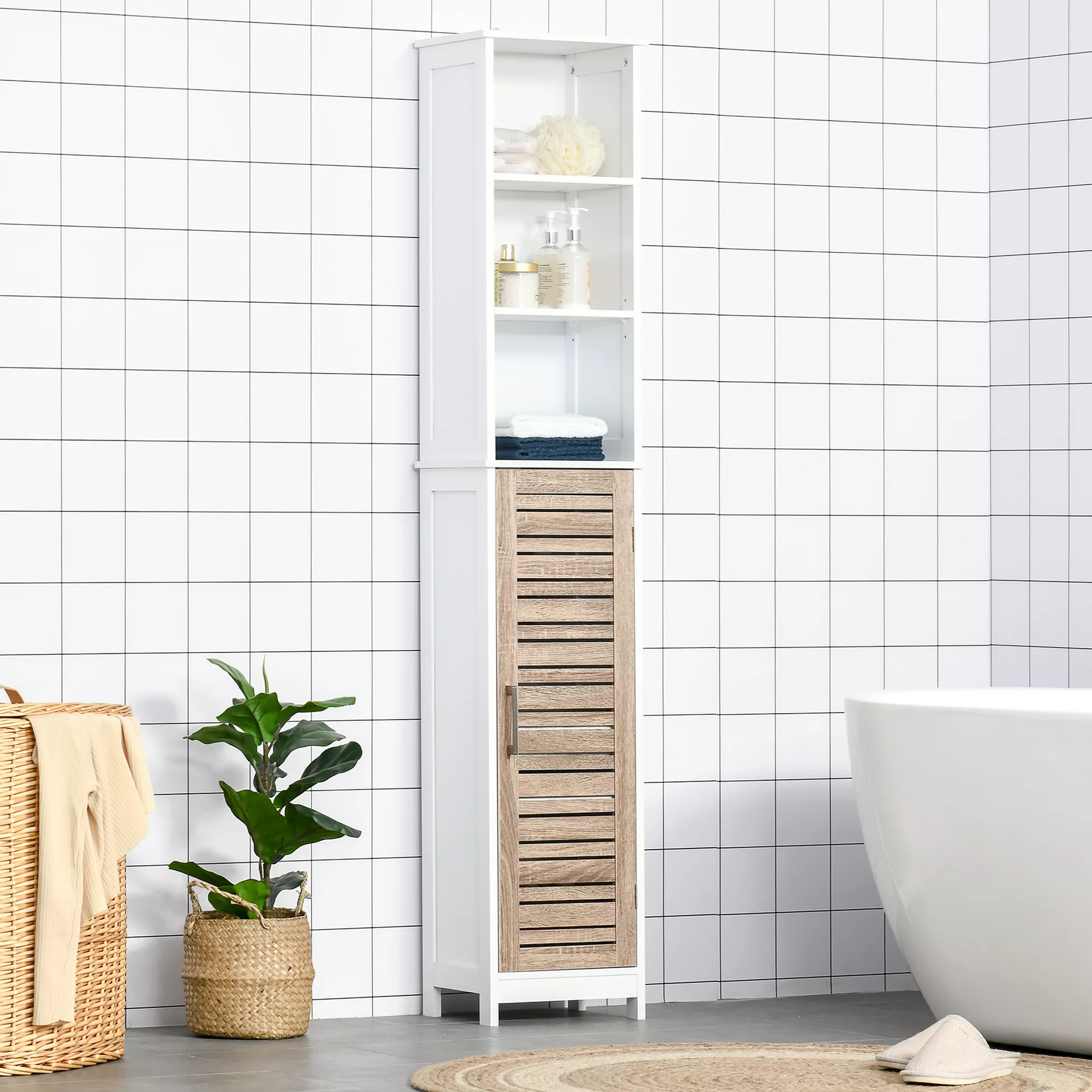 kleankin Badezimmer Hochschrank  Freistehender Schrank mit 3 offenen Regale günstig online kaufen
