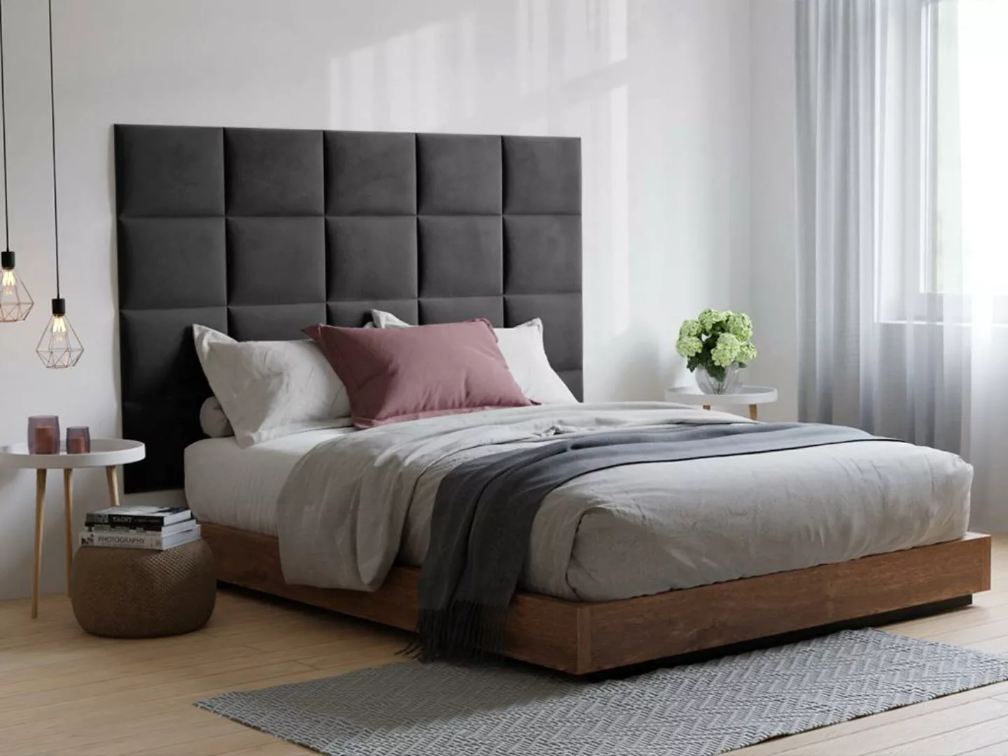 Wandpaneel Bett-Kopfteil - 200 cm - Samt - Grau - BARTEL von Pascal Morabit günstig online kaufen