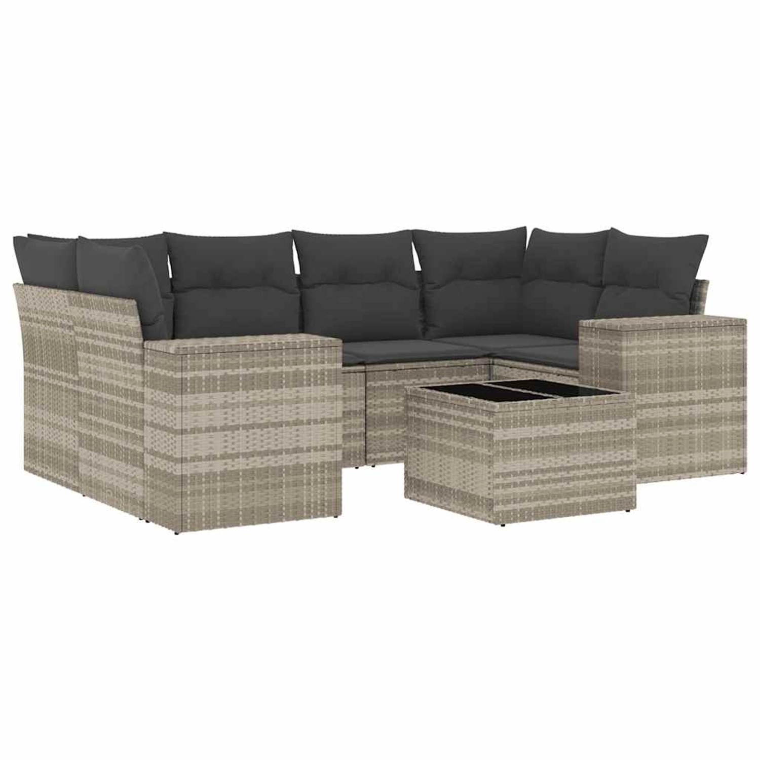 vidaXL 7-Tlg Garten-Sofagarnitur mit Kissen Hellgrau Poly Rattan 3254659 günstig online kaufen