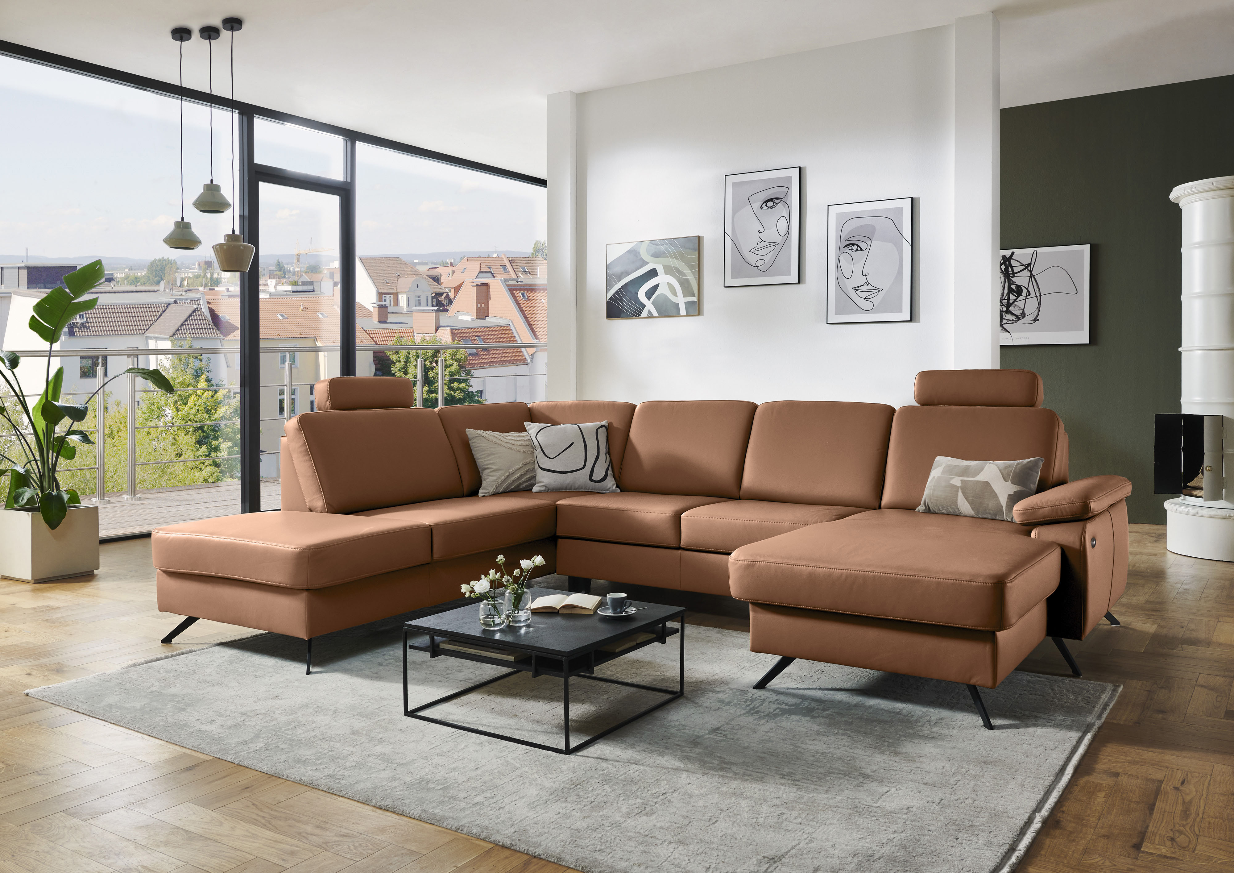 Die PlanBar Wohnlandschaft "PN-EM15047 U-Form, mit Kopfstützen", Echtleder, günstig online kaufen
