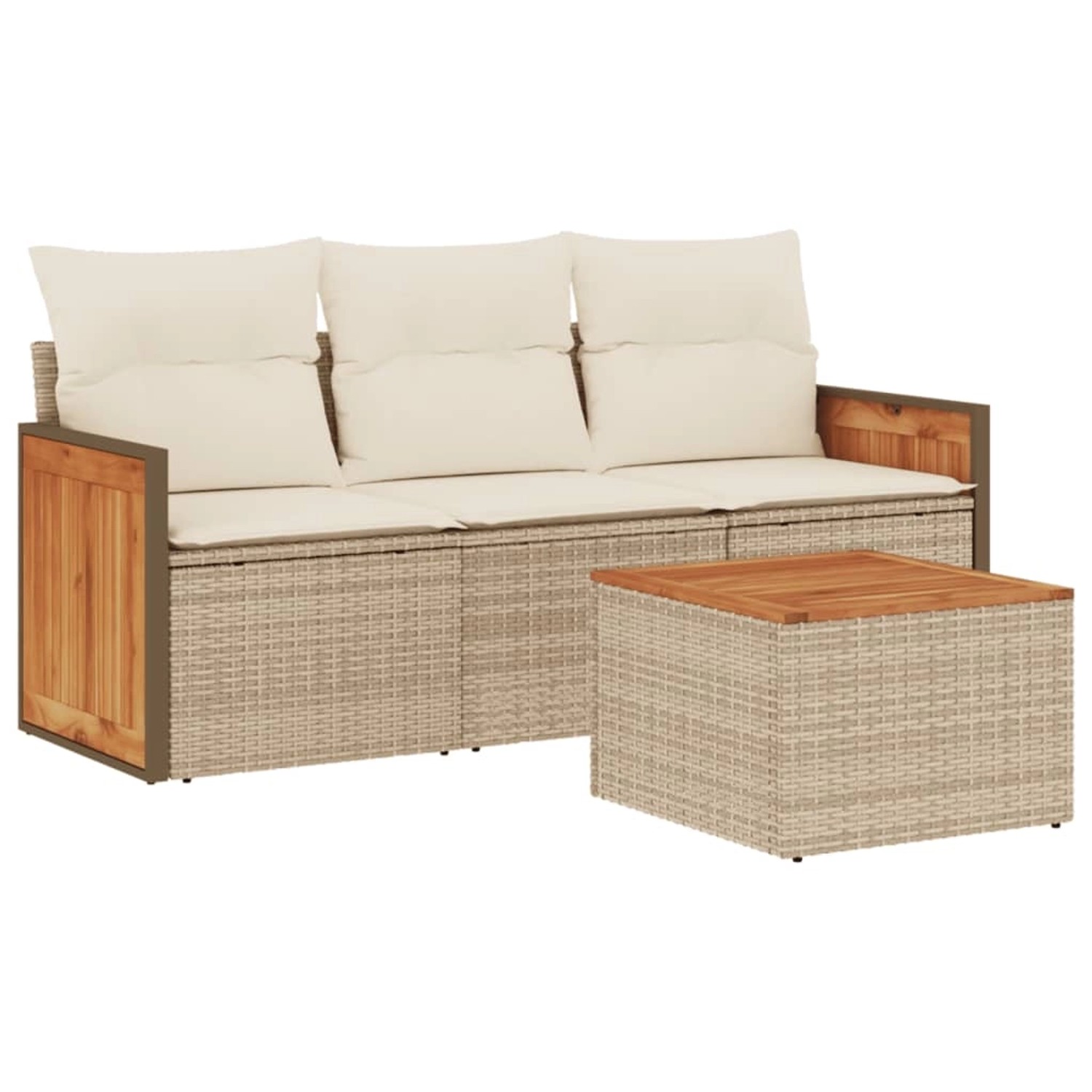 vidaXL 4-Tlg Garten-Sofagarnitur mit Kissen Beige Poly Rattan 3227444 günstig online kaufen