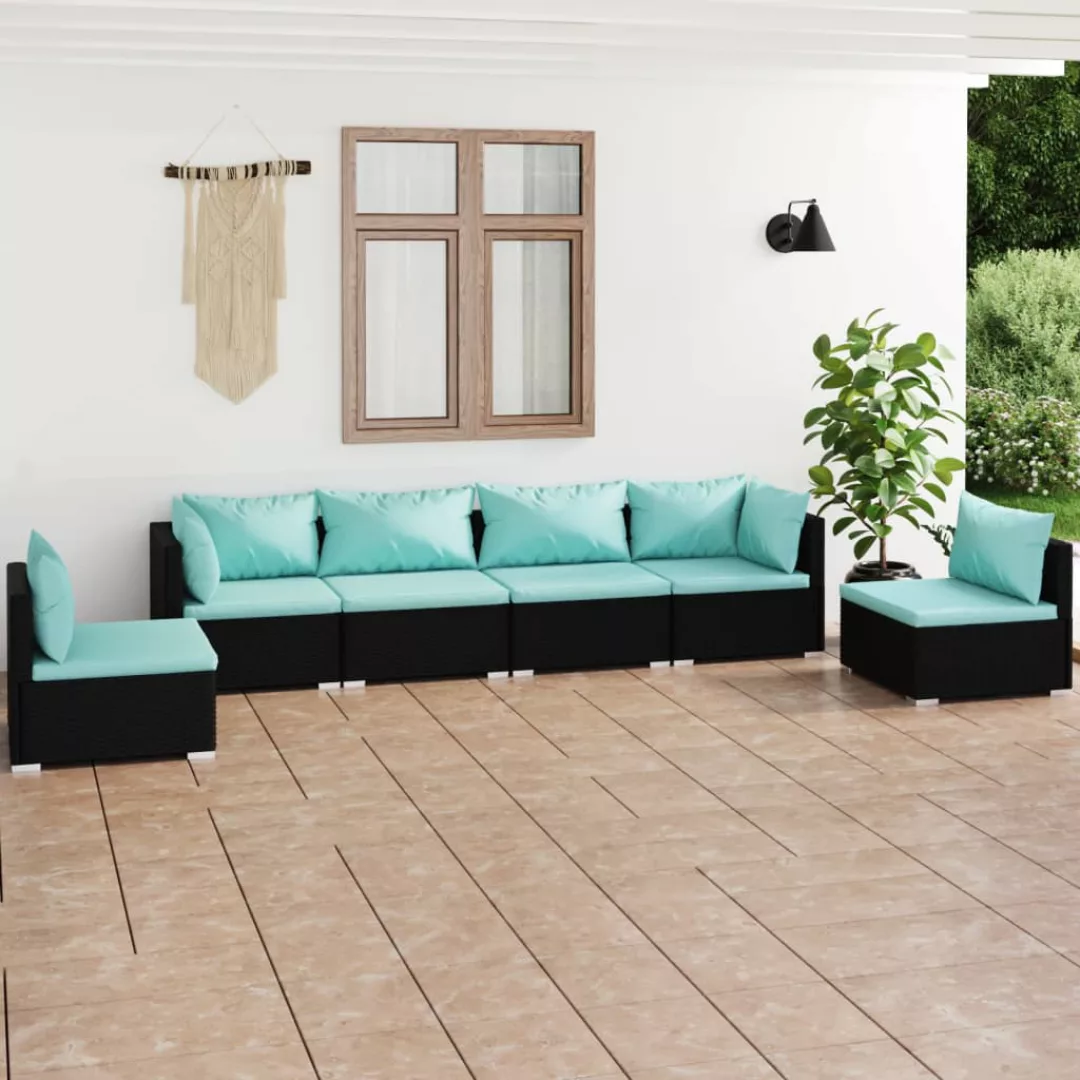 Vidaxl 6-tlg. Garten-lounge-set Mit Kissen Poly Rattan Schwarz günstig online kaufen