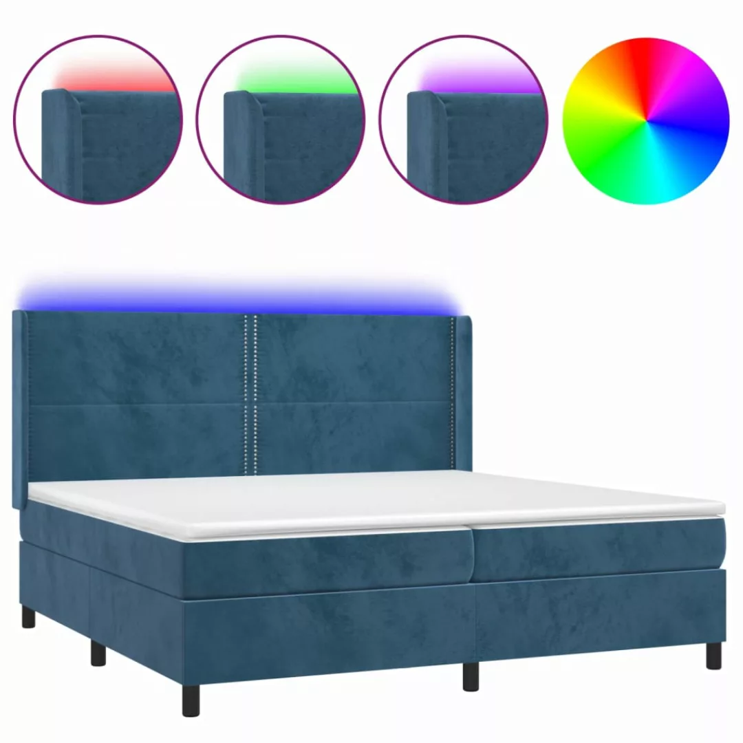 Vidaxl Boxspringbett Mit Matratze & Led Dunkelblau 200x200 Cm Samt günstig online kaufen
