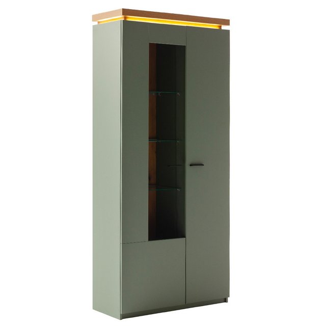 Lomadox Vitrine MOSTAR-05 Grün mit Eiche, 88 cm Breite, 2-türig günstig online kaufen