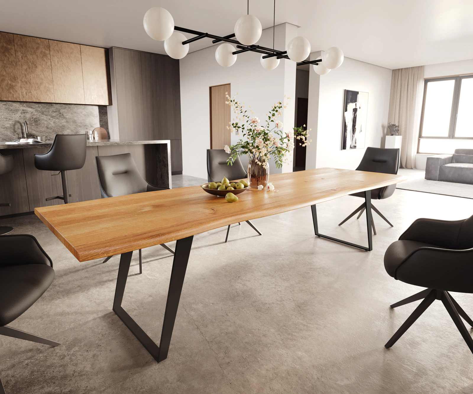 Esstisch Edge 300x100x4 Eiche Natur Metall Schräg Schwarz Live-Edge günstig online kaufen