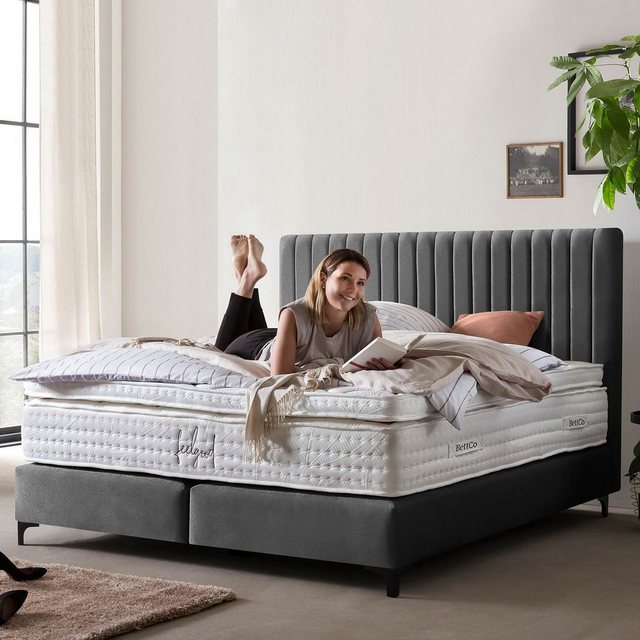 BettCo Boxspringbett Paris (in Dunkelgrau Samt, 200 x 200 cm), Pfeifenstepp günstig online kaufen