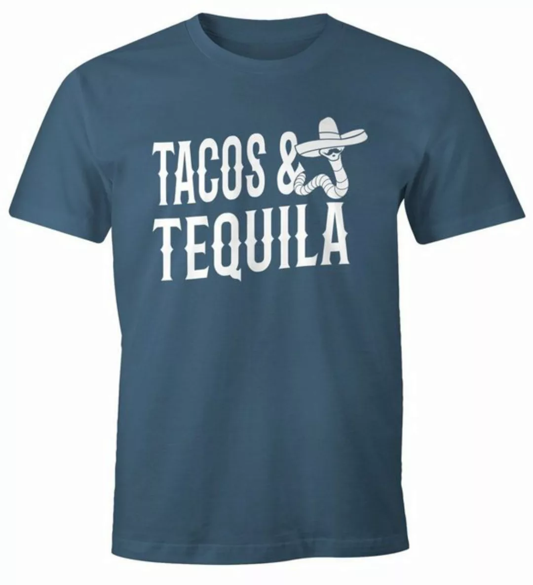 MoonWorks Print-Shirt Herren T-Shirt Tacos & Tequila Wurm Sombrero Tequilla günstig online kaufen