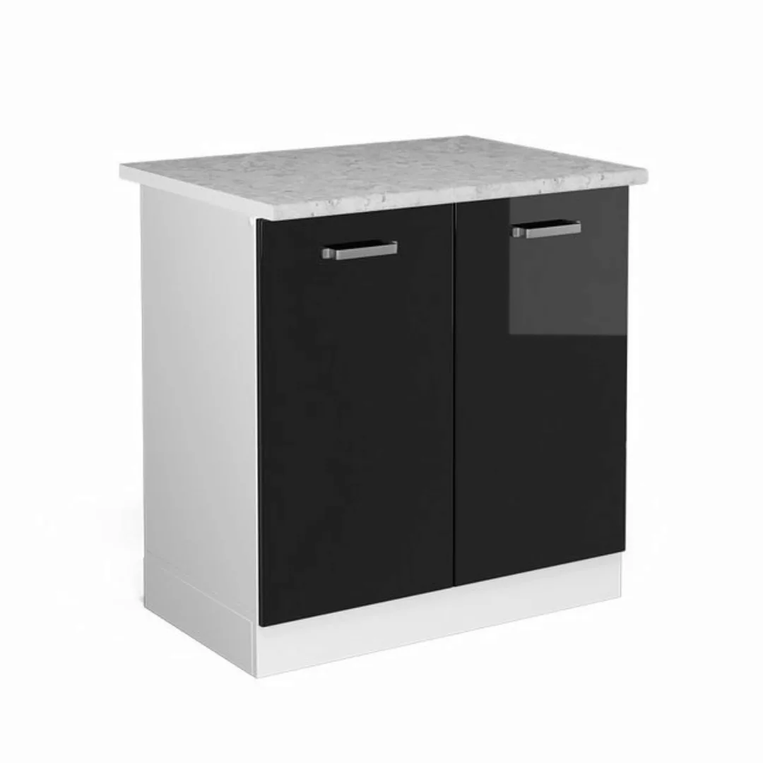 Vicco Spülenunterschrank R-Line, Schwarz Hochglanz/Weiß, 80 cm, AP Marmor günstig online kaufen