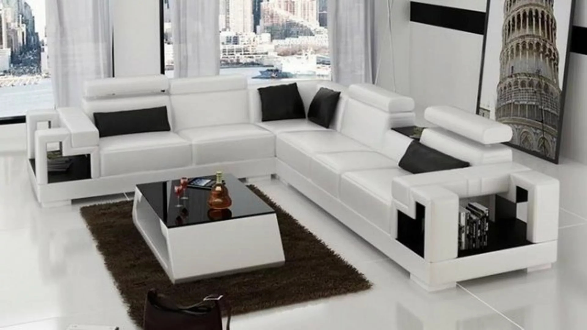 JVmoebel Ecksofa, Ecksofa Leder + Couchtisch Eck Sofa Couch Polster Garnitu günstig online kaufen