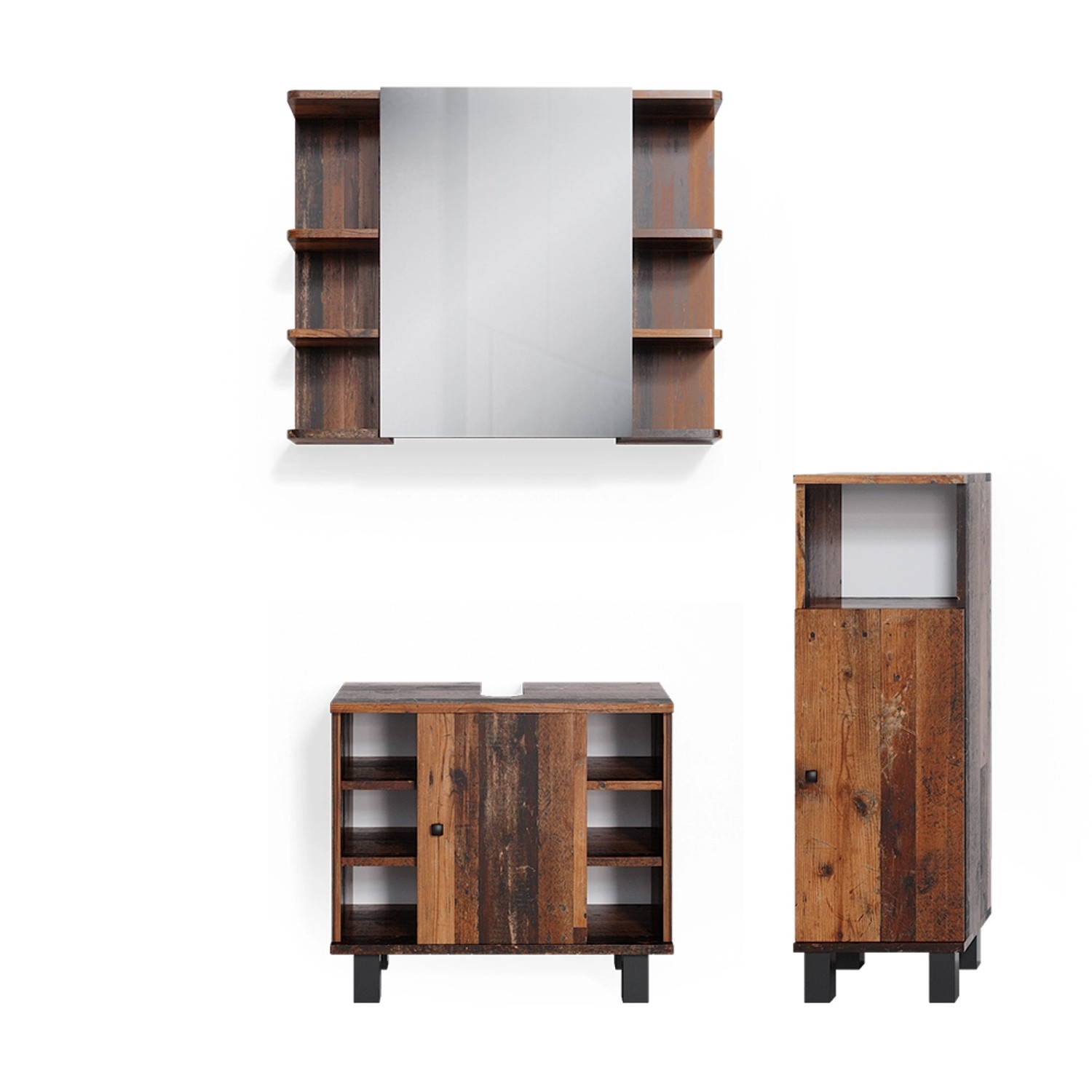 Vicco Badmöbel-Set Fynn Antikholz 3 Teile mit Midischrank günstig online kaufen